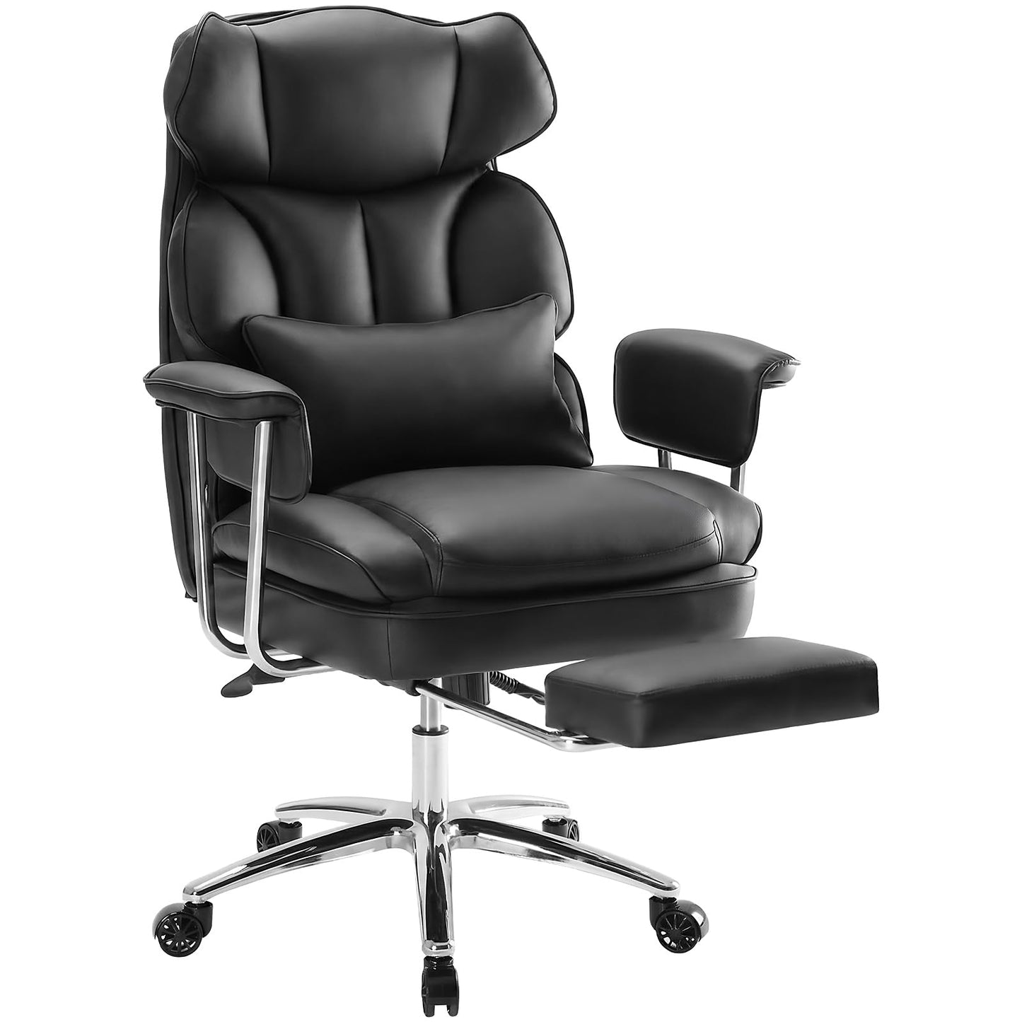 HAPPYMONT Executive Ergonomic Office Chair, PU Leather High Back Reclining Office Chair with Footrest and Lumbar Support, Height Adjustable Rolling Swivel Computer Chair for Home Office,Black
