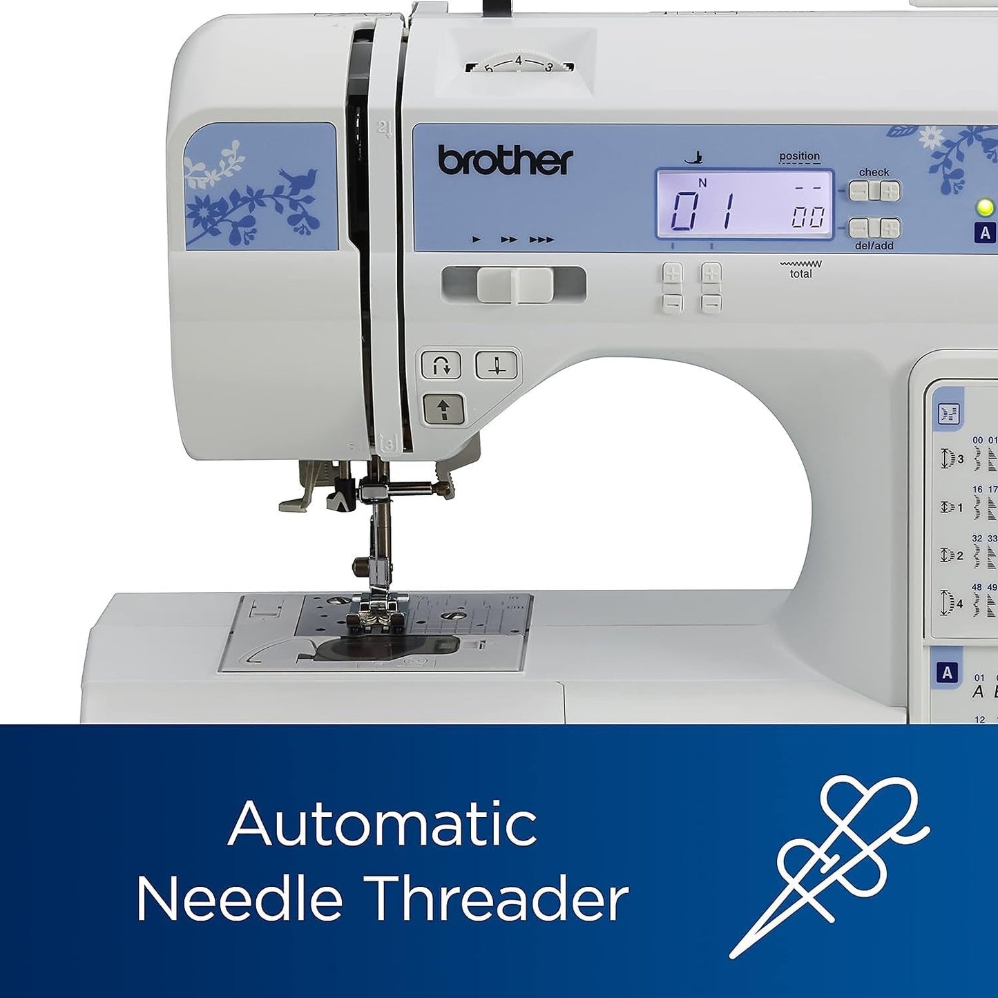 Brother CS7205 Computerized Machine, 150 Built Stitches, 1 Font, Wide Table, 11 Sewing Feet, White