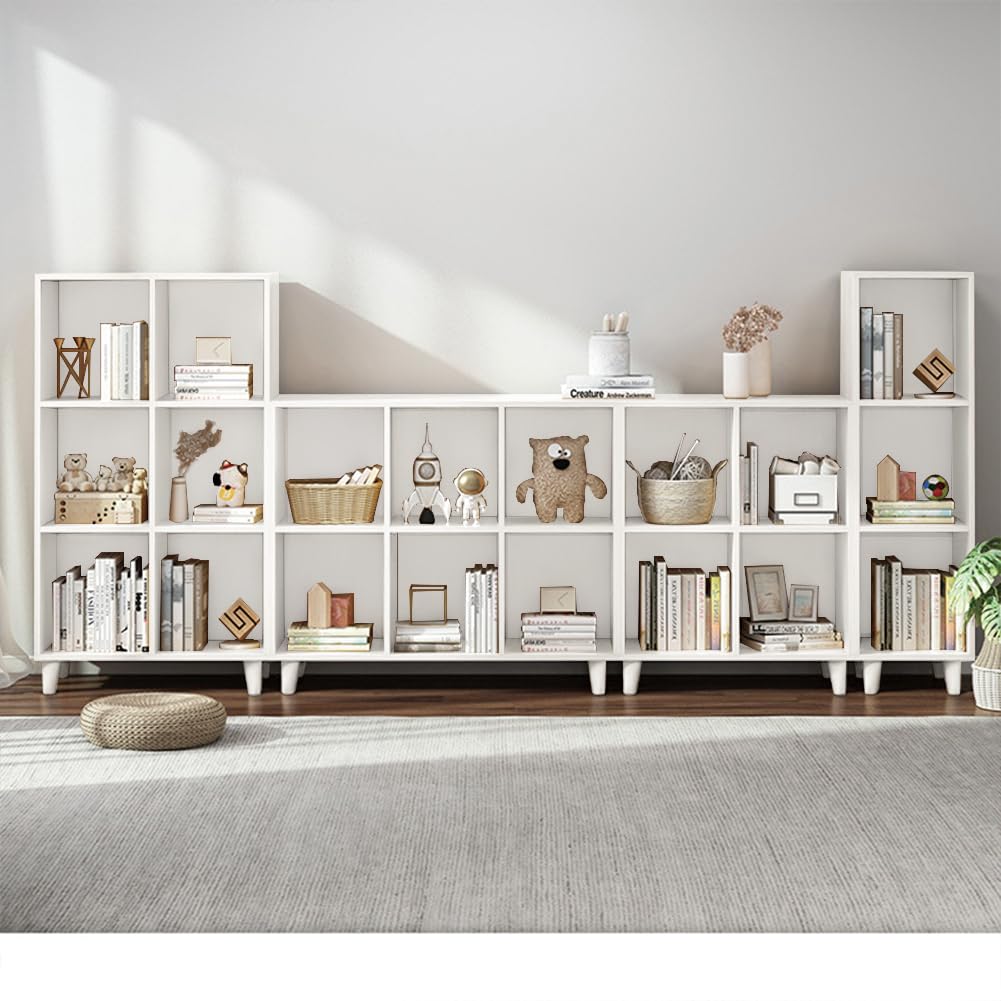 IOTXY Open Cube Low Bookcase - 3-Tier Freestanding Storage Display Cabinet Organizer with Legs for Home Office, 11-Cubes Open Shelf Short Bookshelf, White