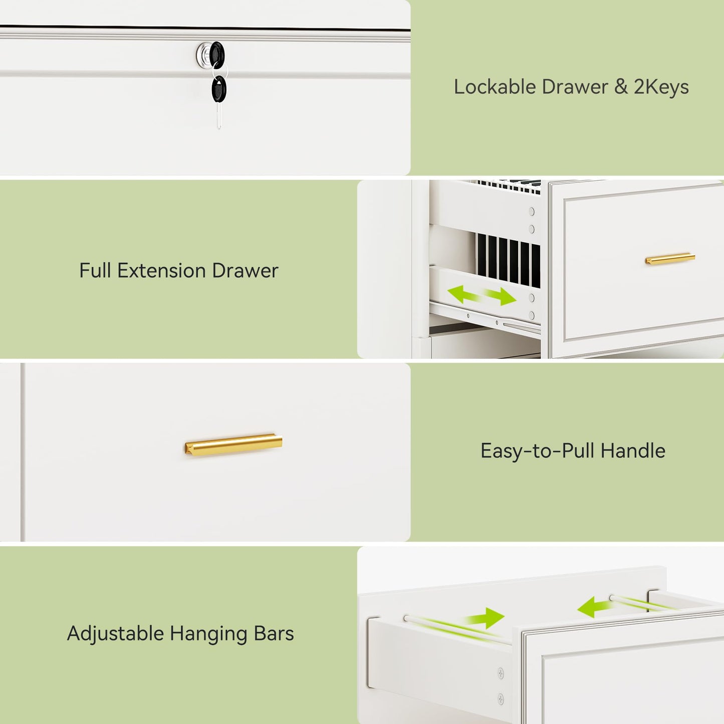 LITTLE TREE 4-Drawer File Cabinet with Lock, Large Vertical Storage Cabinet, Secure Space-Saver for Home Office, Compatible with A4/F4/Letter/Files, Filing Cabinets for Home Office (White, MDF)
