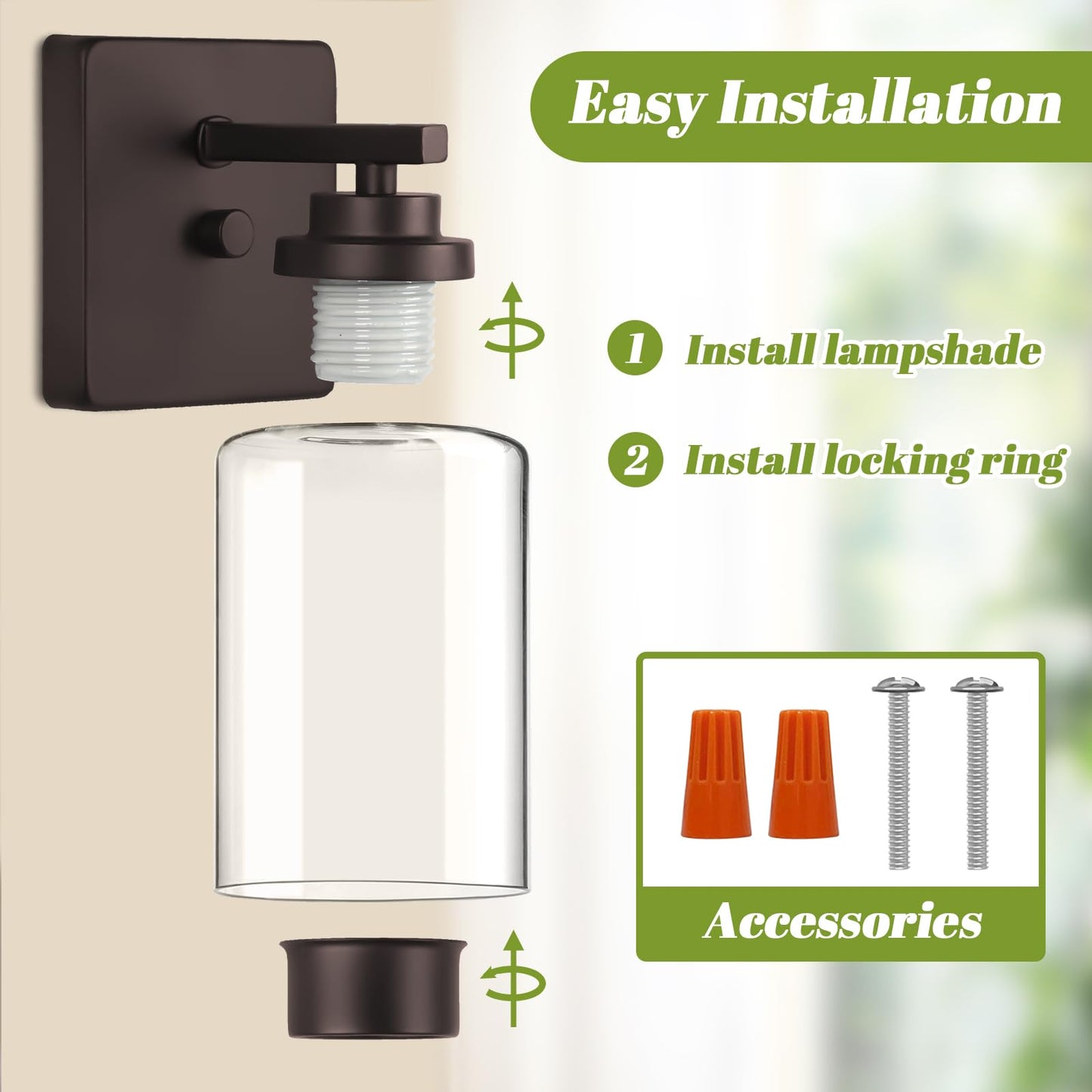 VerRon Wall Sconces, 2-Light Modern Vanity Light Fixtures, Oil Rubbed Bronze, Glass Shade, Model B04014P(2PK)