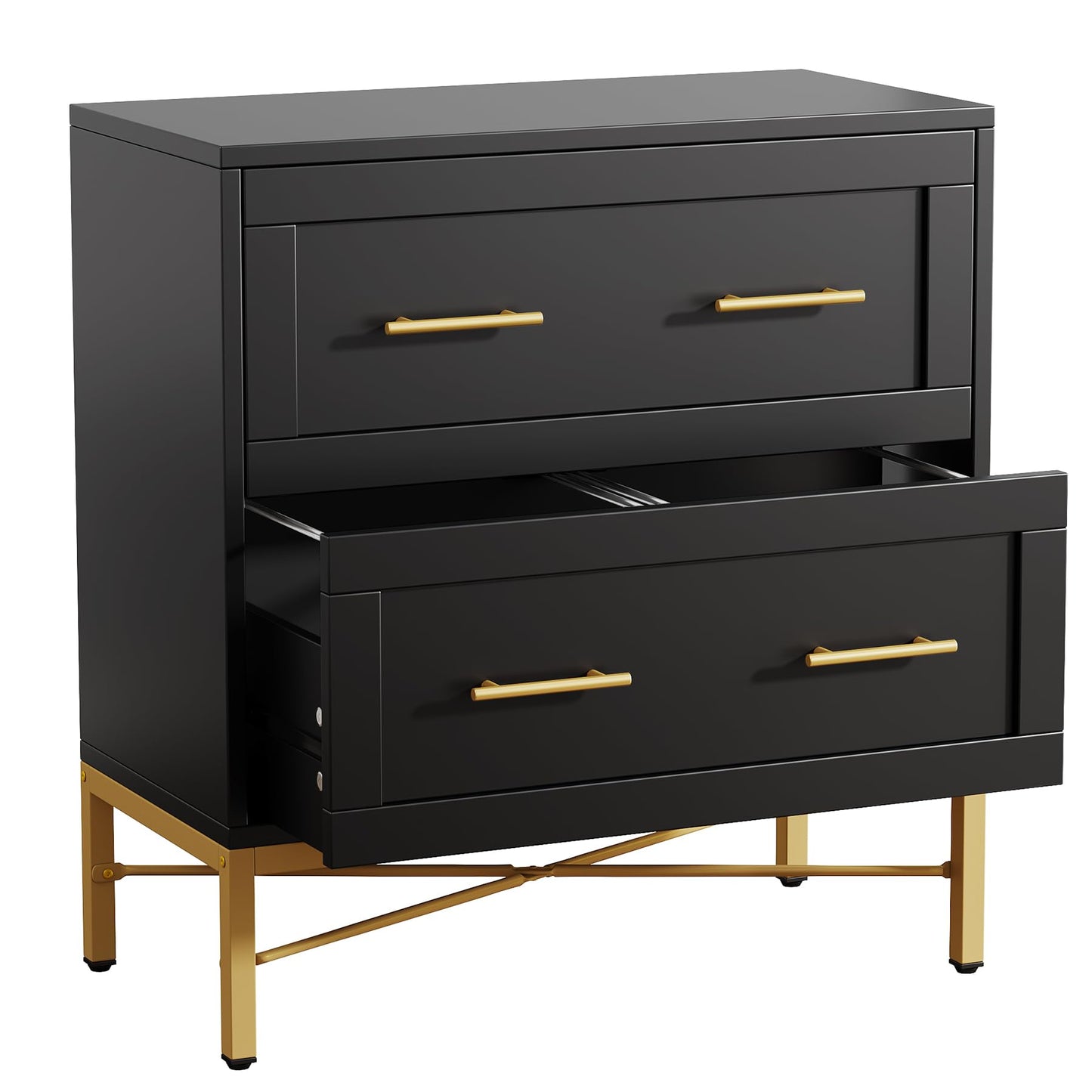 Tribesigns 2 Drawer File Cabinet, Modern Wood Lateral Filing Cabinet for Letter/Legal/A4 Size, Large File Storage Cabinets Printer Stand with Storage for Home Office, Black and Gold