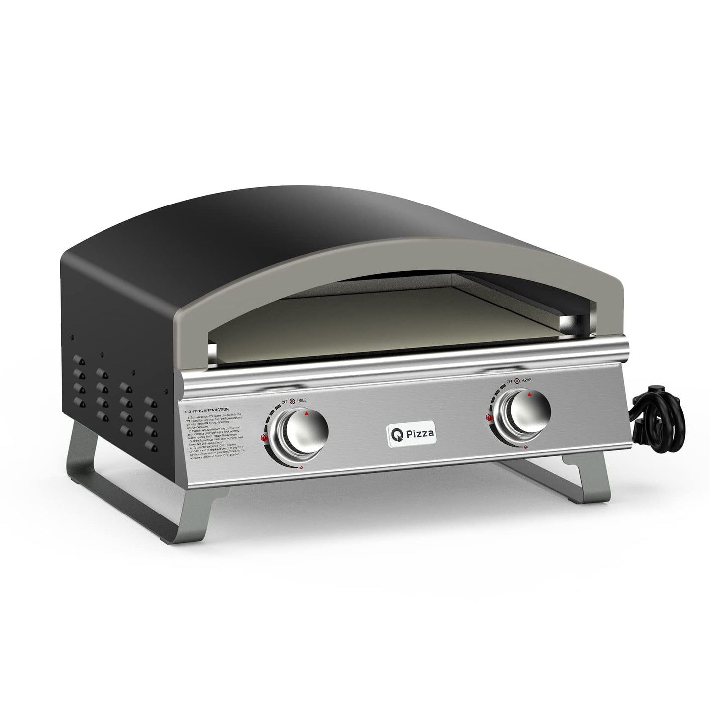 Outdoor 2-Burner Gas Pizza Oven, 25" Large Capacity Pizza Maker, Versatile Grill Stove with 19" Baking Stone for Steak Meat Seafood, OuPropane Grill Oven for Cooking