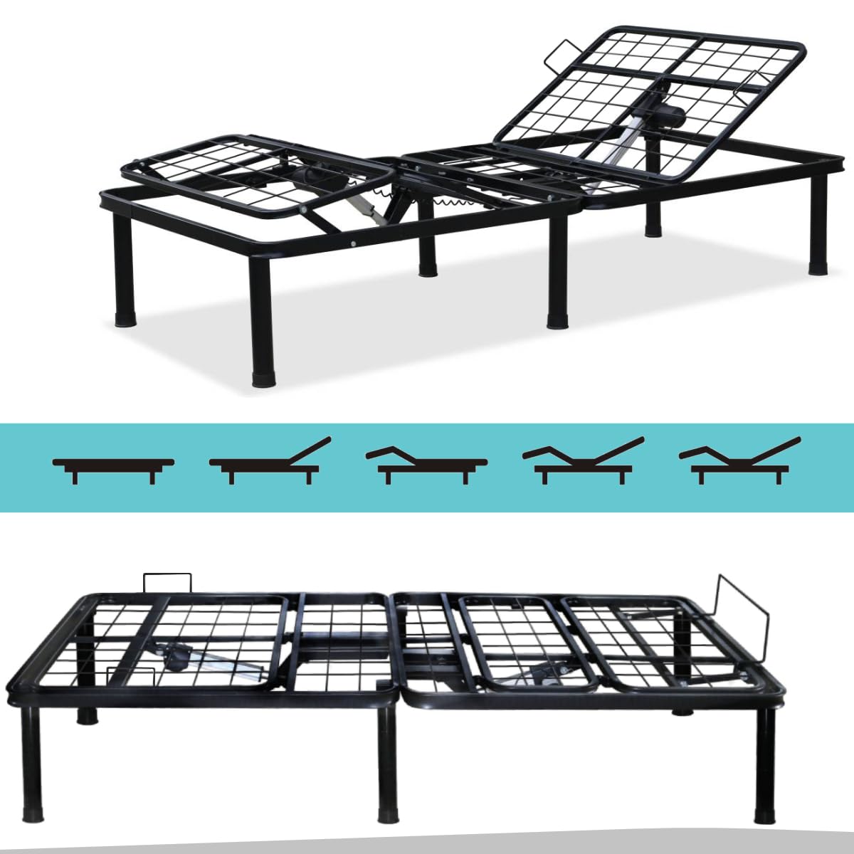MICOUD Adjustable Bed Frame Full Metal Frame Bears 705 lbs Head and Legs Can Lift Independently, Zero Gravity Prevents Snoring and Acid Reflux Black Quick Installation Twin XL (Twin XL)