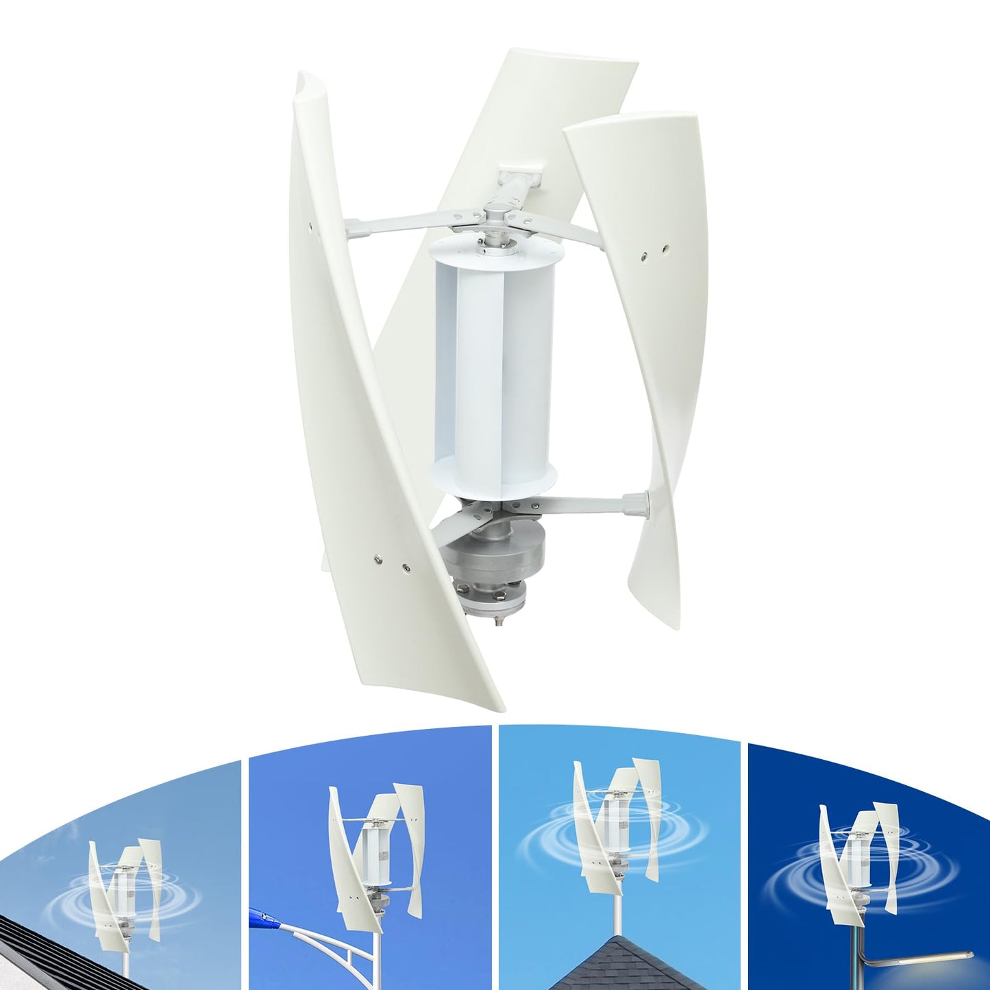 eaizybuk 100W Wind Turbine Generator Kit, 12V/24V Vertical Wind Turbine 5.59Mph Spiral Structure Permanent Magnet Levitation Motor Low Noise for Home, Business, Industrial Energy Supply