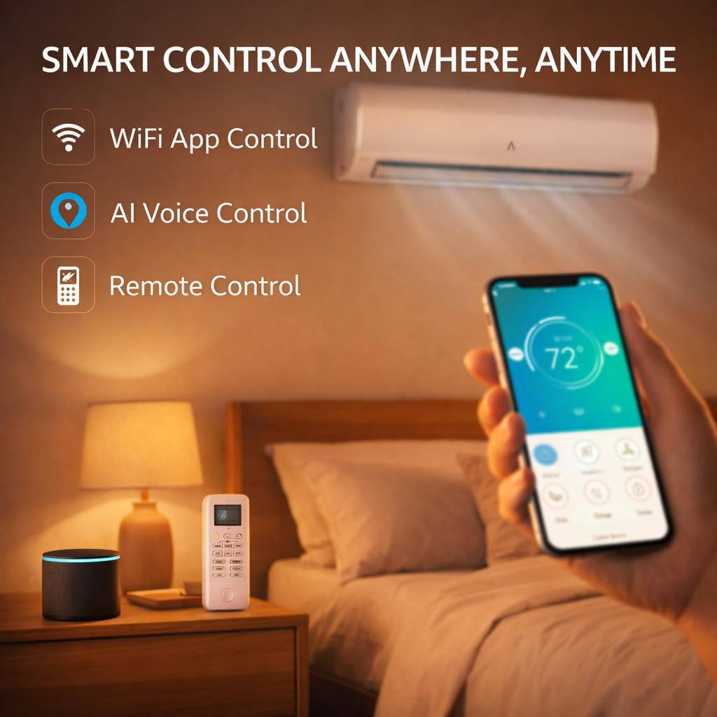9,000 BTU Mini Split AC/Heating System, Mini Split Air Conditioners, 19 SEER2, Quiet Operation, 115V WIFI Enabled Energy Efficient Mini Split Unit, Installation Kits for Rooms Up to 450 Sq.ft