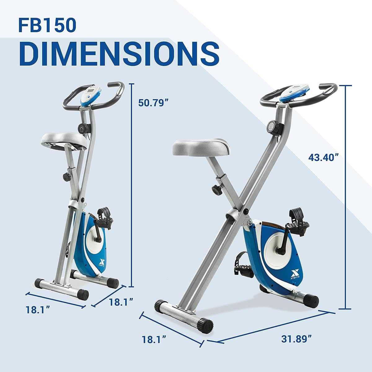 XTERRA Fitness Folding Exercise Bike, 225 LB Weight Capacity, Cordless, Battery Powered with Solid X-Frame Folding Design, Padded Seat and Handlebars, Adjustable Foot Straps, 8 Levels of Resistance