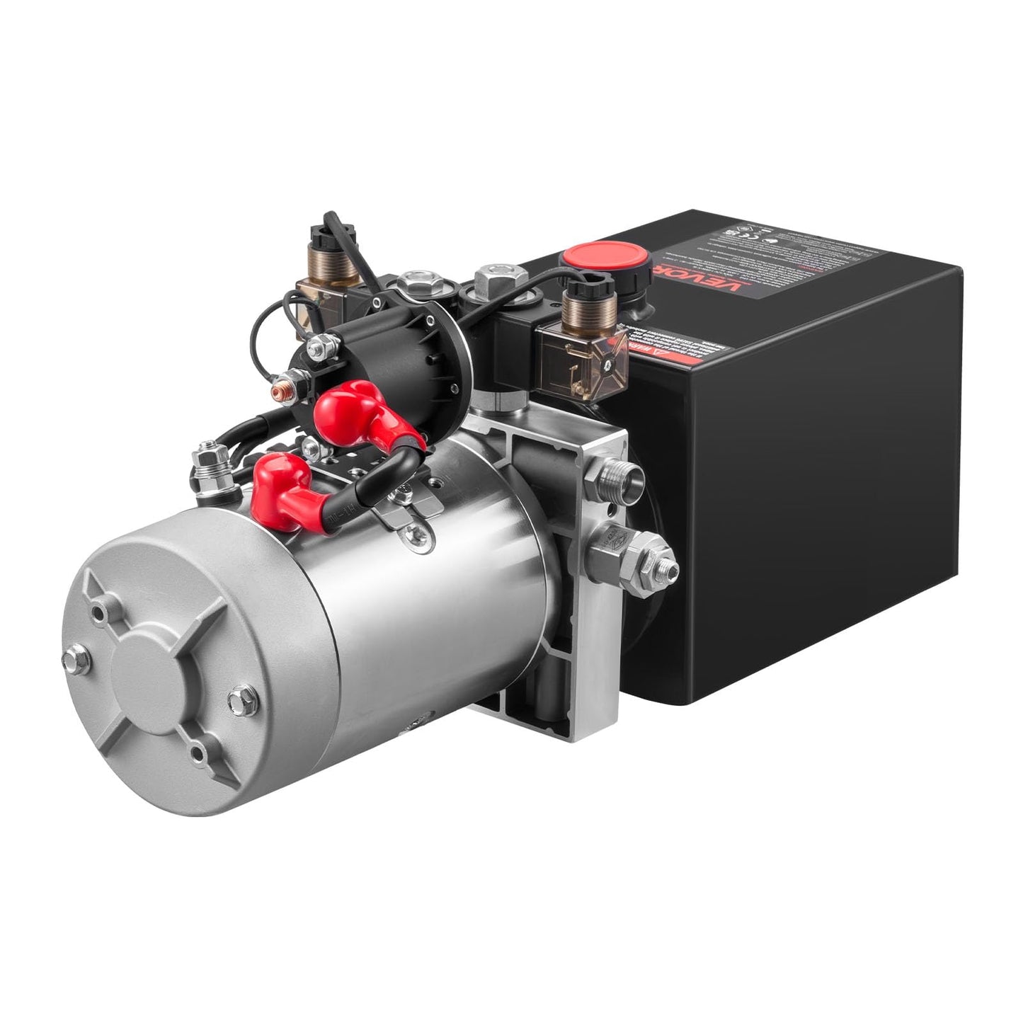 VEVOR 4 Quart Hydraulic Power Unit, Double Acting Dump Trailer Pump, 3200 PSI Max Relief Pressure & 0.91 GPM Flow Rate, DC 12V Hydraulic Pump with Metal Reservoir for Dump Trailer Car Lifting, Black