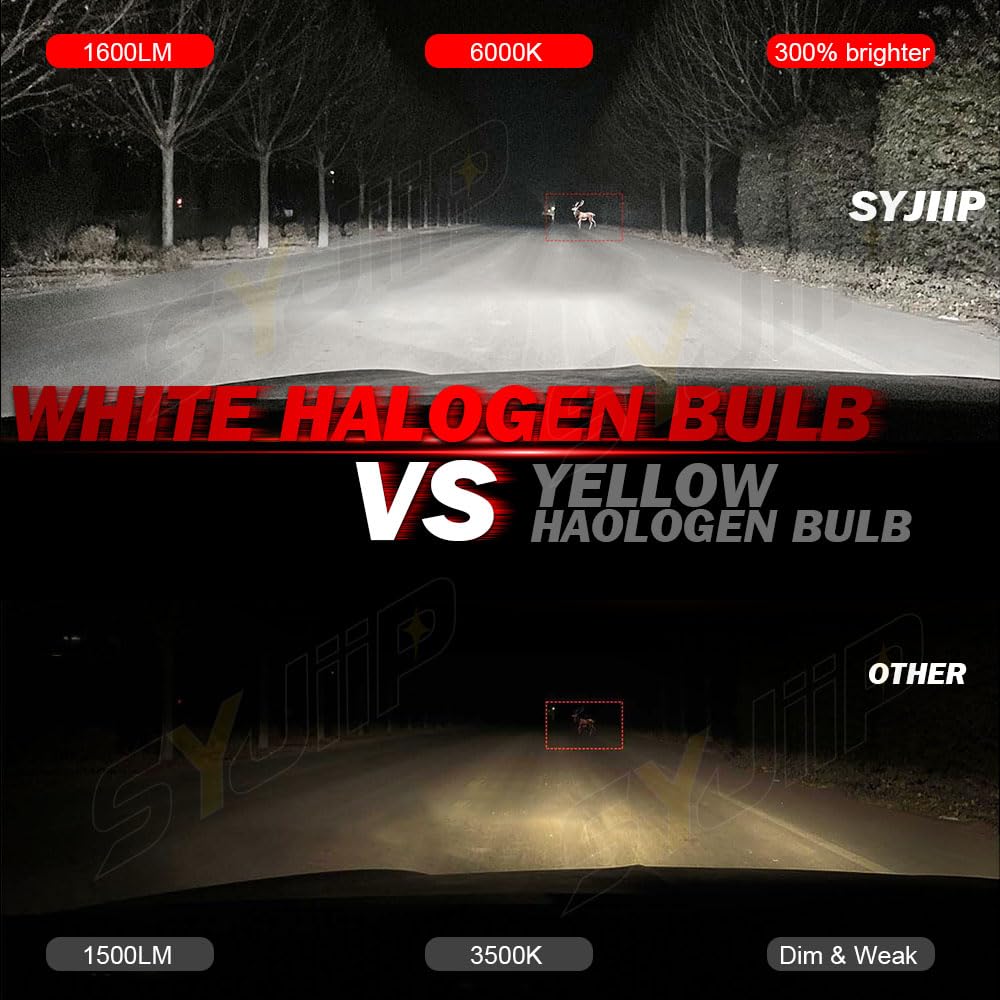 SYJIIP Halogen Headlight Bulbs H7 H11, 6000K White, 300% Brightness, High Low Beam, Compatible with Chevy Traverse 2013-2018,