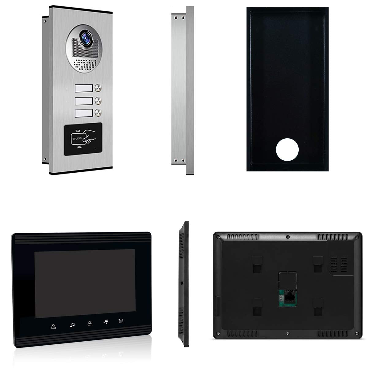 AMOCAM Upgrade Versions 3 Units Apartment Intercom System 7 inch Touch Monitor Video Door Phone Kits Support Ethernet Cable Connect, Single-Supply, ID Keyfobs Unlock for Home Apartment