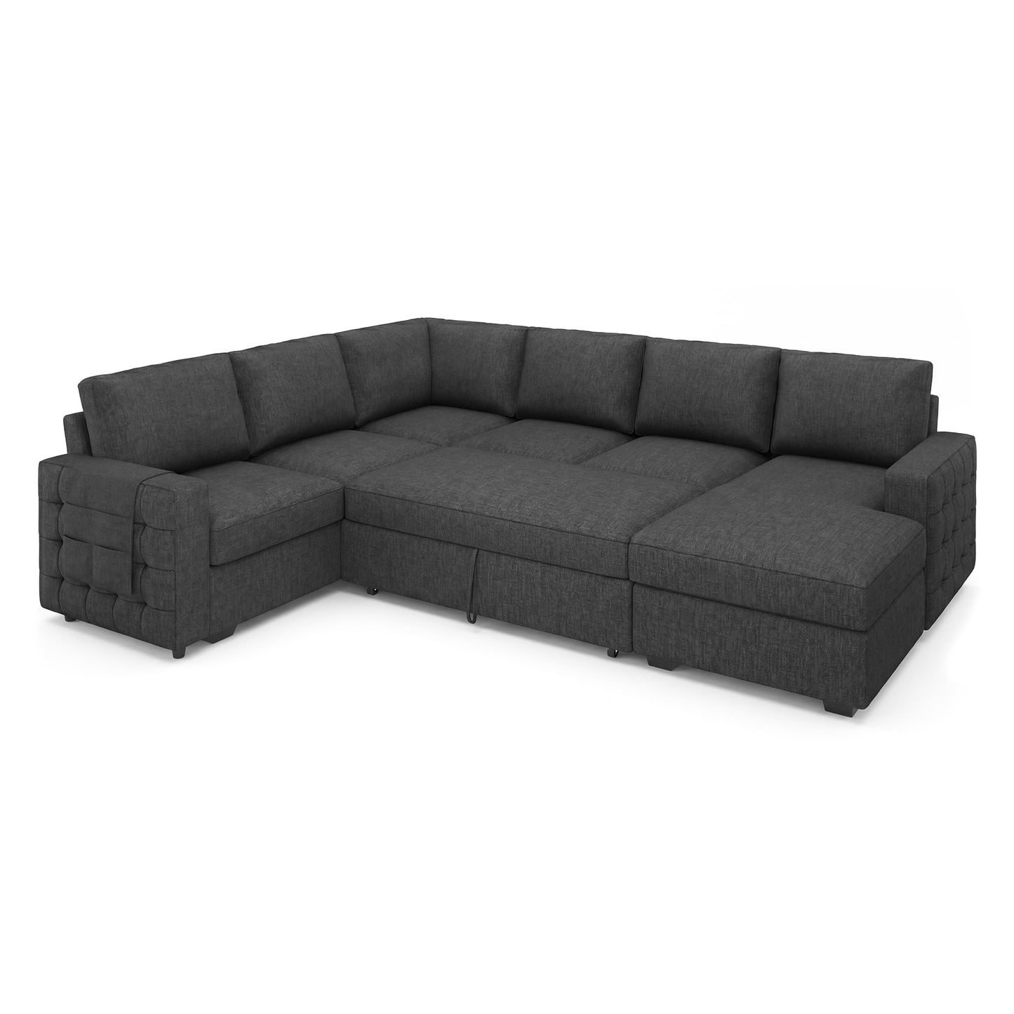 HONBAY Sectional Sleeper Sofa with Pull-Out Bed Storage Chaise, 6 Seater Couch for Living Room, Middle Grey