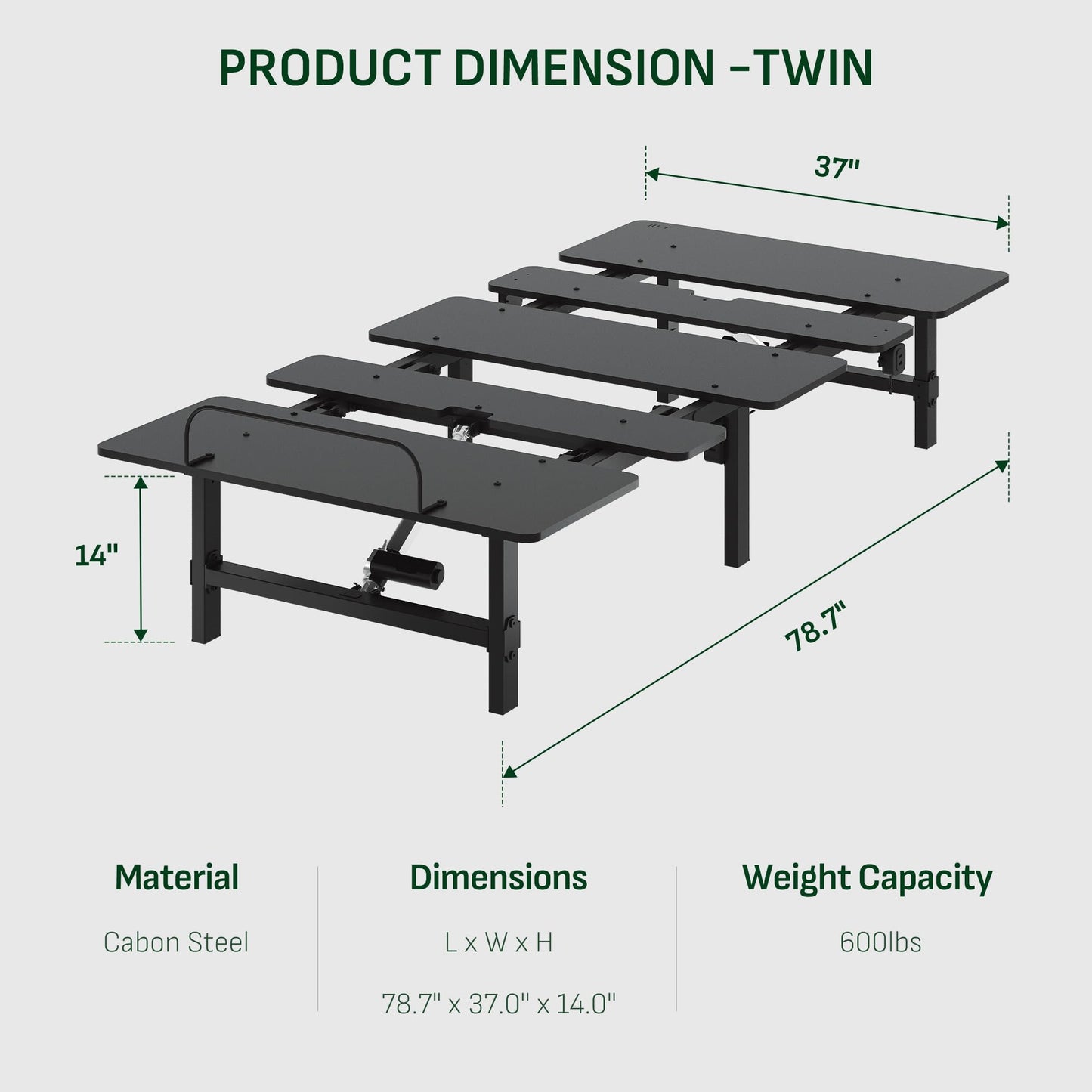 Softa Twin XL Adjustable Bed Frame, Zero Gravity, Independent Head & Foot Incline, Wireless Remote, Memory Position, 900 Lbs Heavy Duty, USB Ports, LED Night Light, Anti-Snore, Electric Bed Base