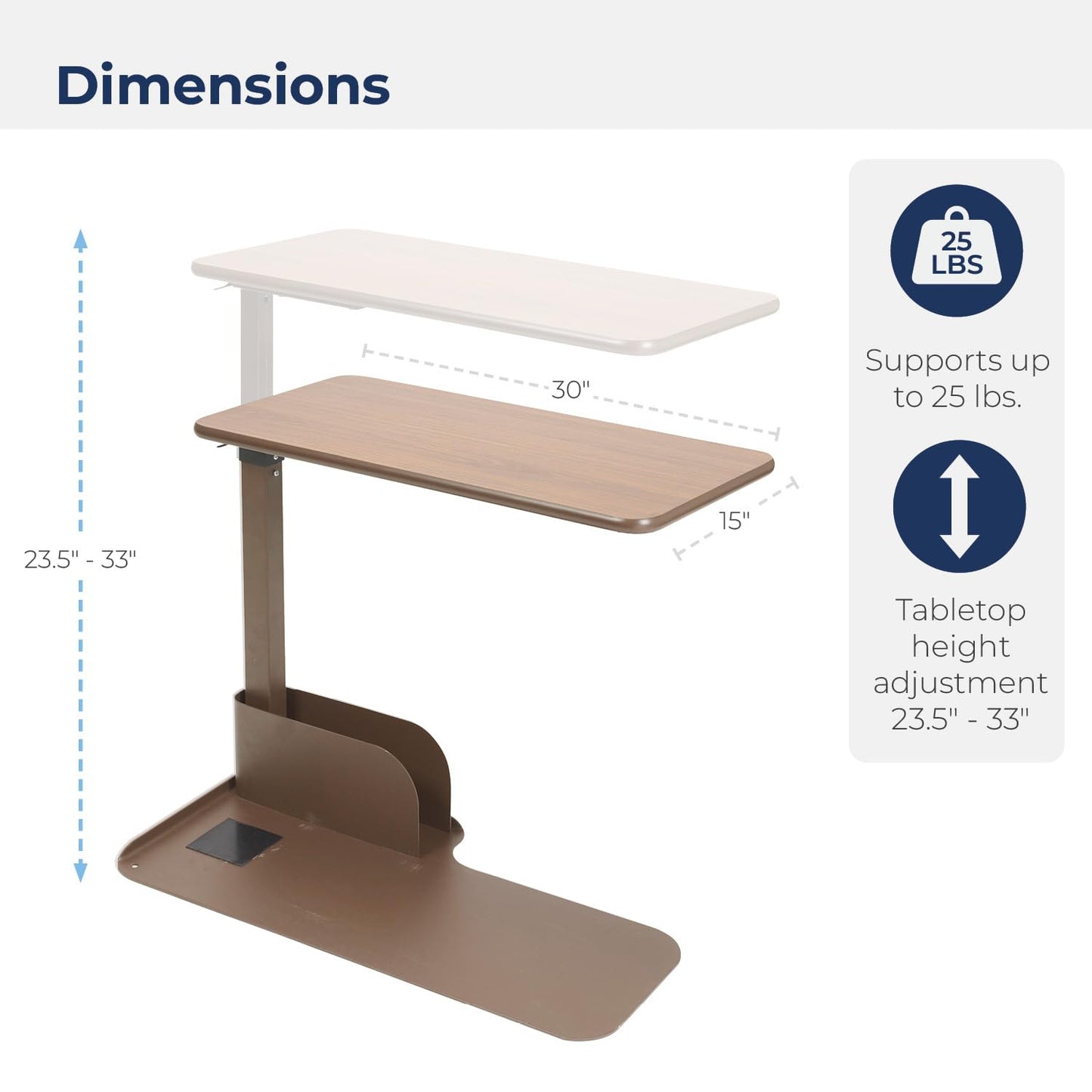 Drive Medical 13085LN Left Side Seat Lift Chair Overbed Table, Walnut