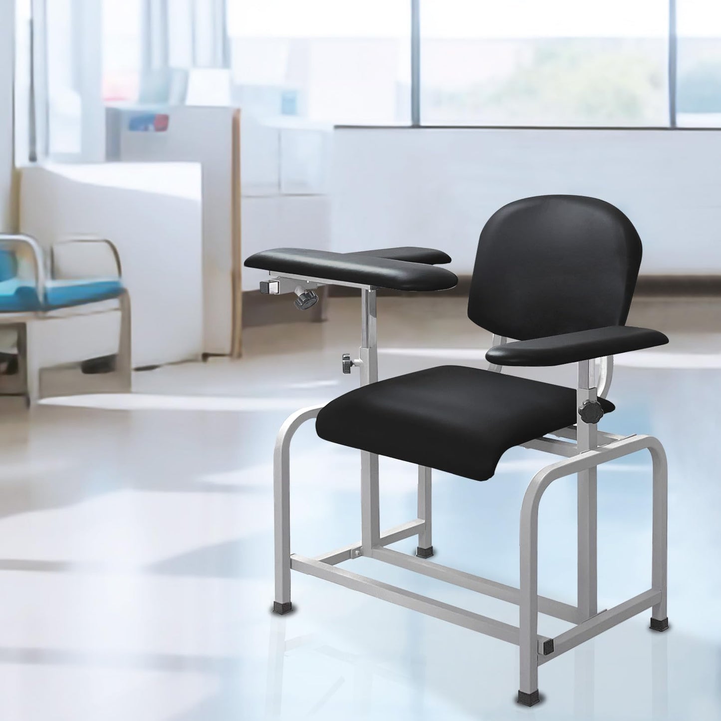 Helsevesen Blood Drawing Phlebotomy Chair, Comfortable Padded Lab Draw Chair with Adjustable Armrest (Black)
