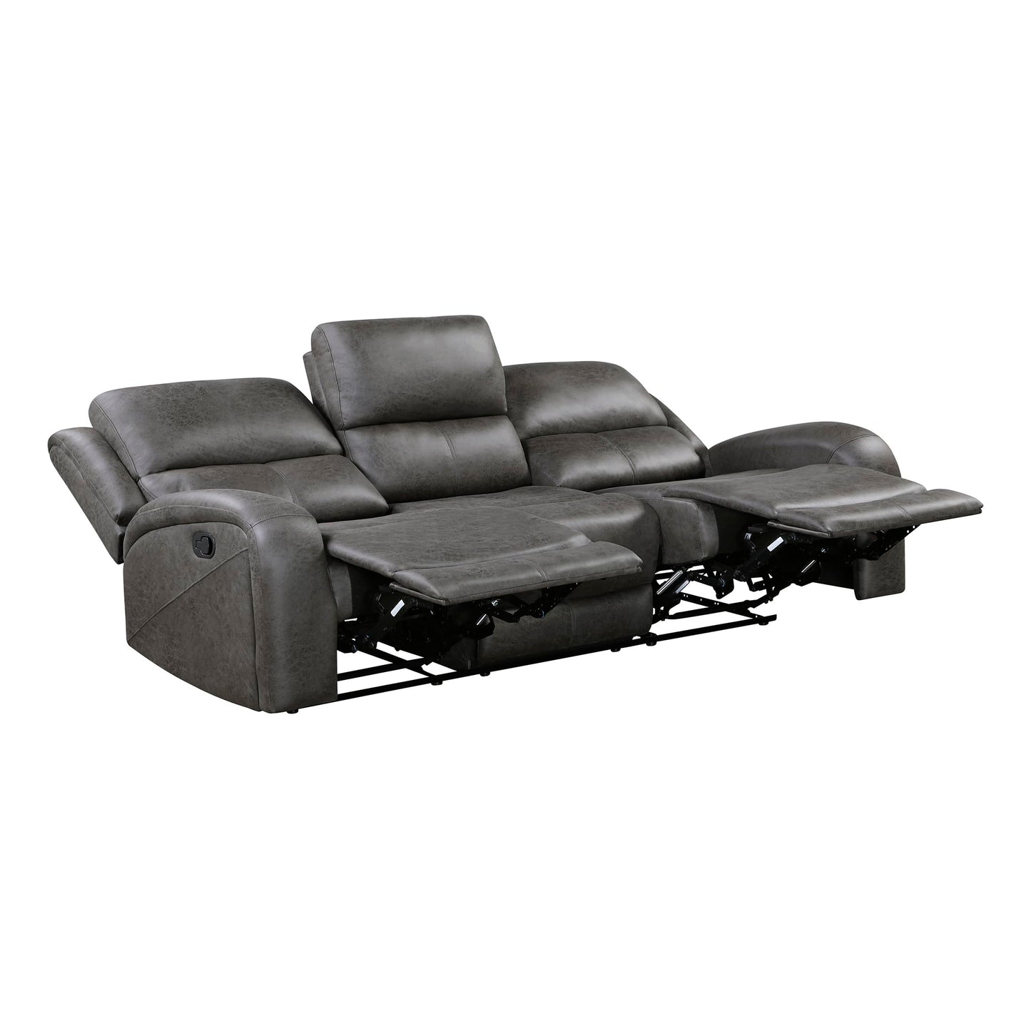Lexicon Manual Double Reclining Sofa, Polished Microfiber Manual Wall Hugger Sofa Recliner for Living Room, Home Theater Seating, Track Arm, Stitching Cushion, Padded Foam Seat Cushion, Gray