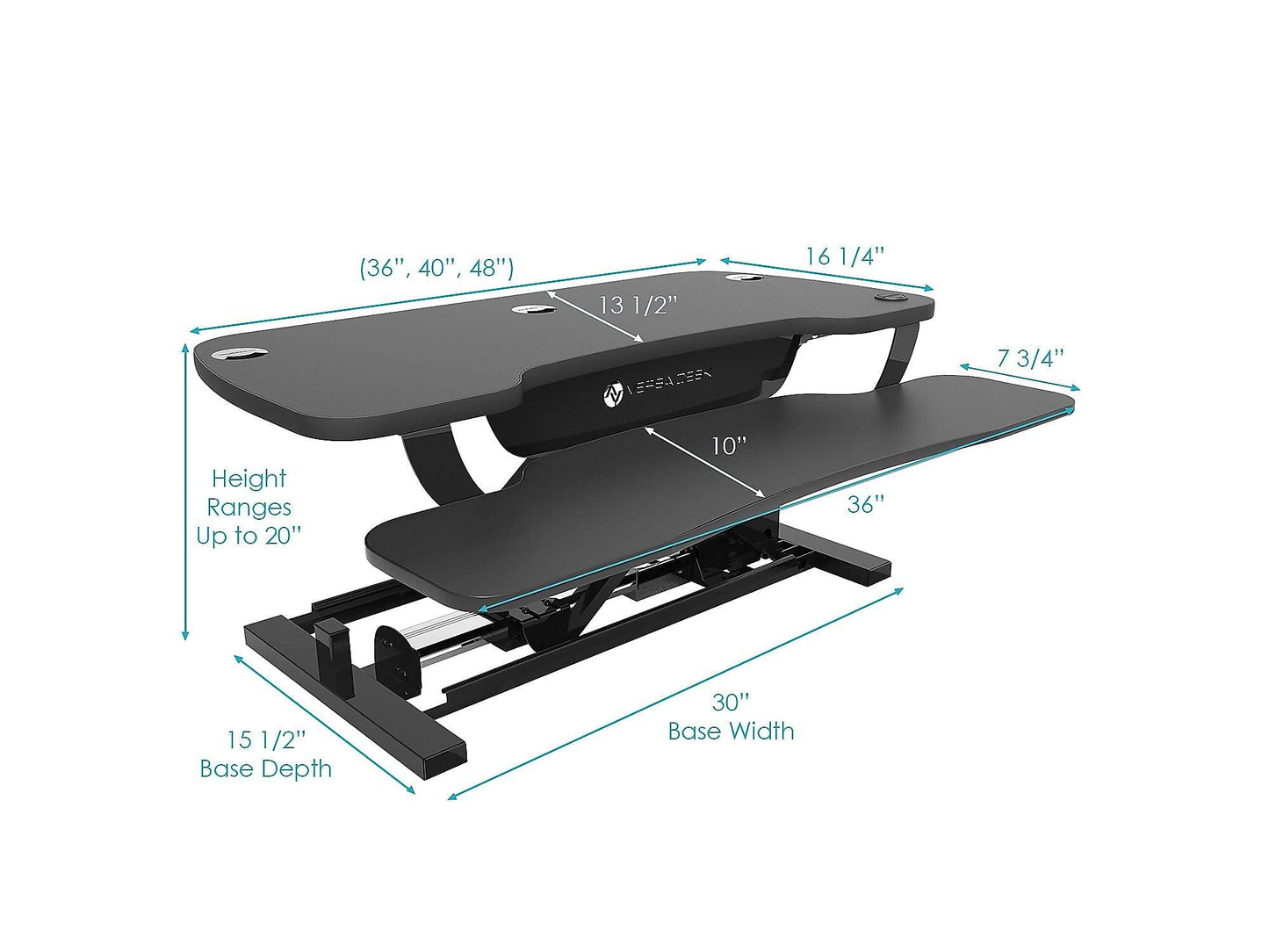 VERSADESK® PowerPro™ 36” x 24” Standing Desk Converter | 7.75” - 23.5” Electric Height Adjustable Sit to Stand Desk Riser w/Keyboard Tray & USB Hub - Ergonomic Workstation for Home & Office, Black