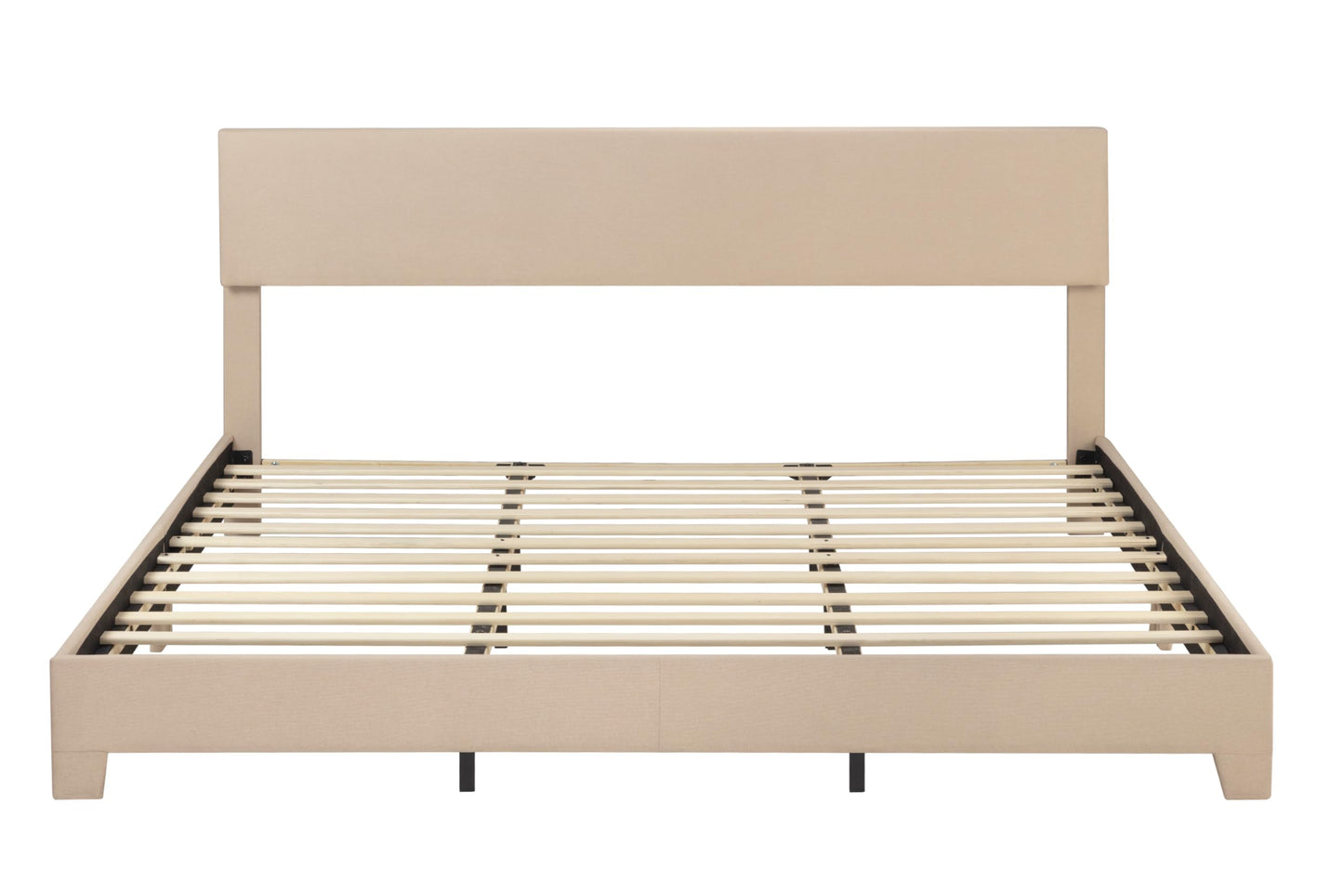 SHA CERLIN Linen Upholstered King Size Bed Frame with Headboard, Beige