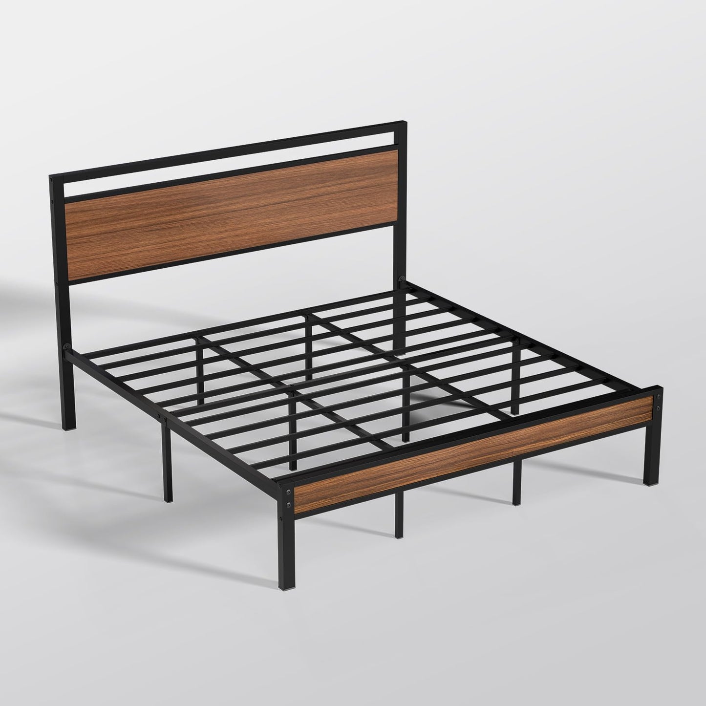 Z-hom King Metal Bed Frame with Wooden Headboard and Footboard, Heavy Duty Platform Frame with Metal Slats, No Box Spring Needed, Quiet and Non-Slip Design, Space Saving Bed Frame for Bedroom,Walnut