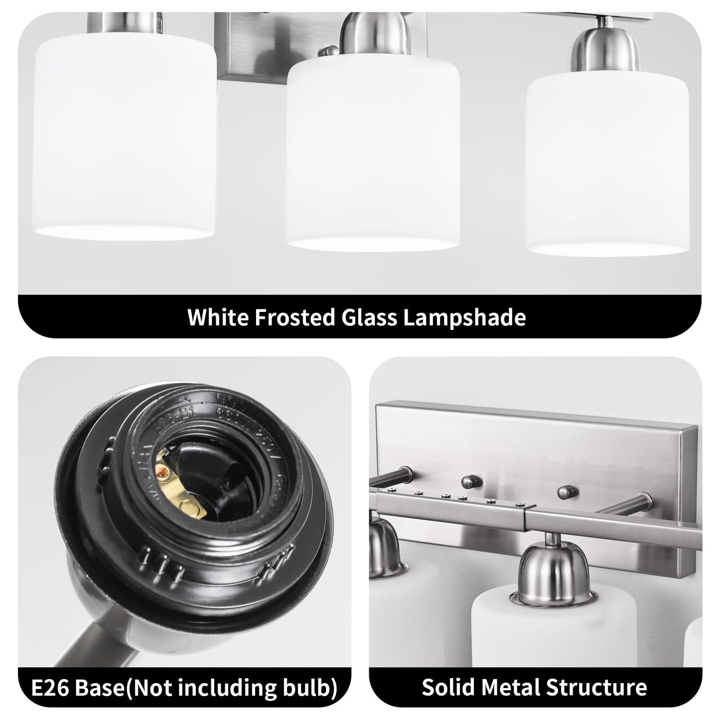 FAISHILAN Brushed Nickel Bathrooms Lights for Huge Mirror, 8 Light Anti-Rust Finish with Milky White Frosted Glass Shades, 51 Inch Above Mirror Lights for Bathroom, E26