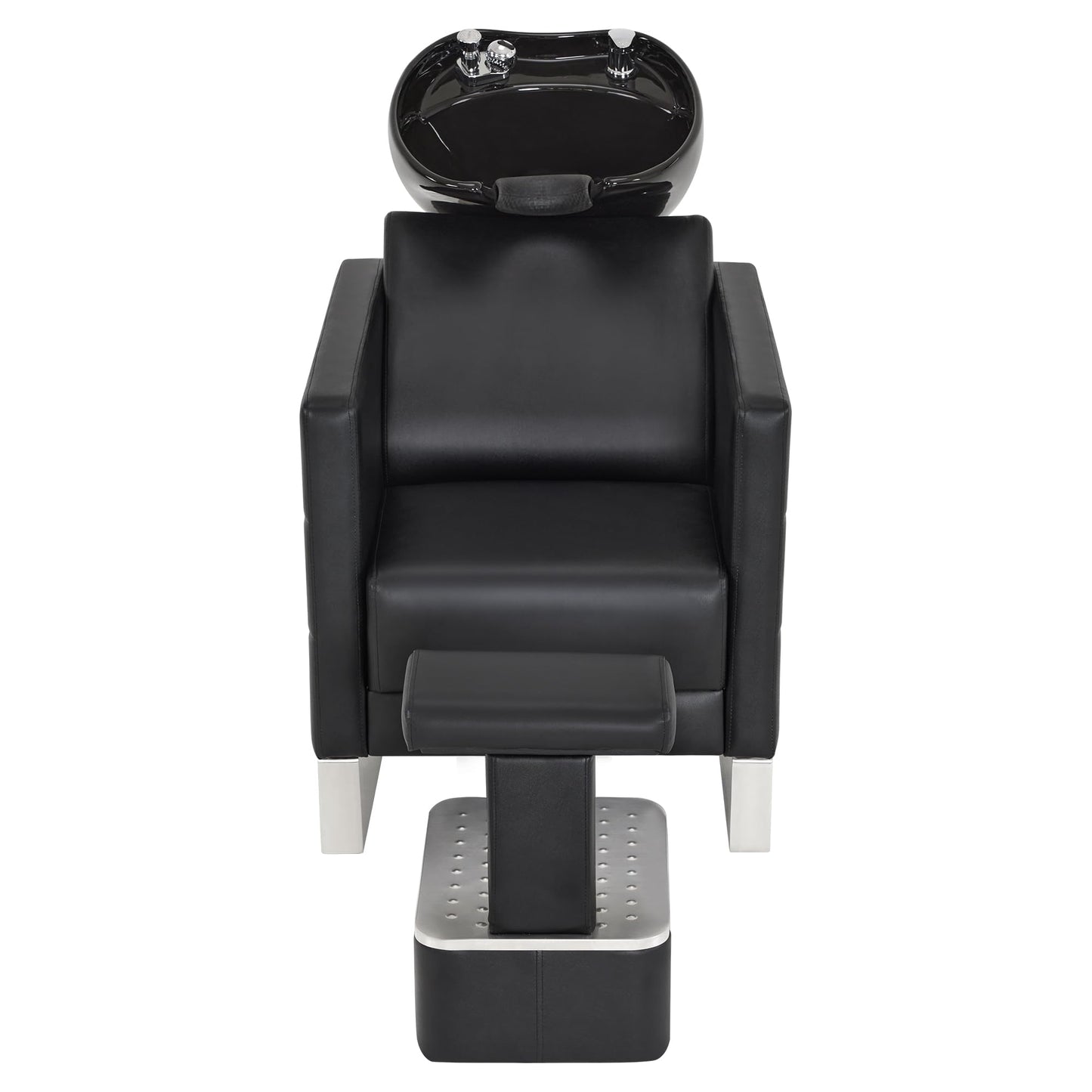 BarberPub Backwash Shampoo Ceramic Bowl and Chair Set for Salon for Hair Stylist, Adjustable Hair Wash Sink Unit Station for Spa Beauty Salon Barbershop 9093 (Black)