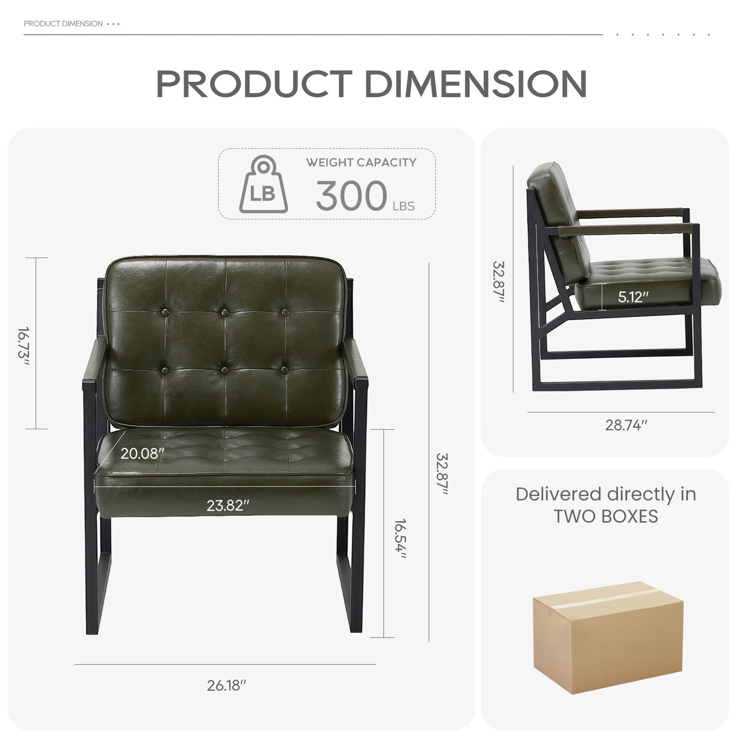 COLAMY Accent Chairs Set of 2, Modern Accent Arm Chairs for Living Room, Comfy Leather Armchairs with Metal Legs for Reception Waiting Room Office Lobby, Green