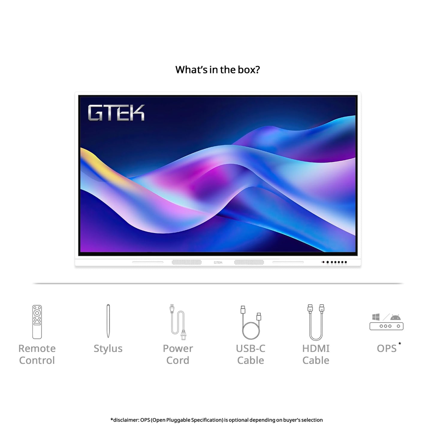 GTek 65" Smart Board, 4K Interactive Whiteboard, Touch Screen Digital Electronic Whiteboard with Android 13 8+128GB OS, Dual OPS Slot, Long-Life Design for Classroom, Office, Business and Home