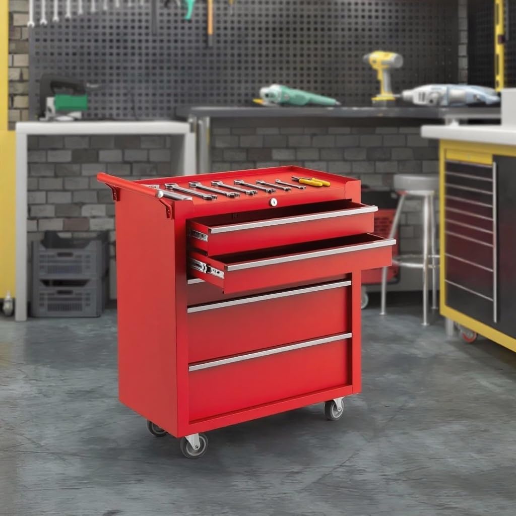 Rolling Tool Chest, 5 Drawers Tool Storage Cabinet with Wheels, Portable Tool Cabinet Organizer with Locking System & Drawer Liners,Universal Lockable Wheels, Tool Storage Cart for Garage, Workshop