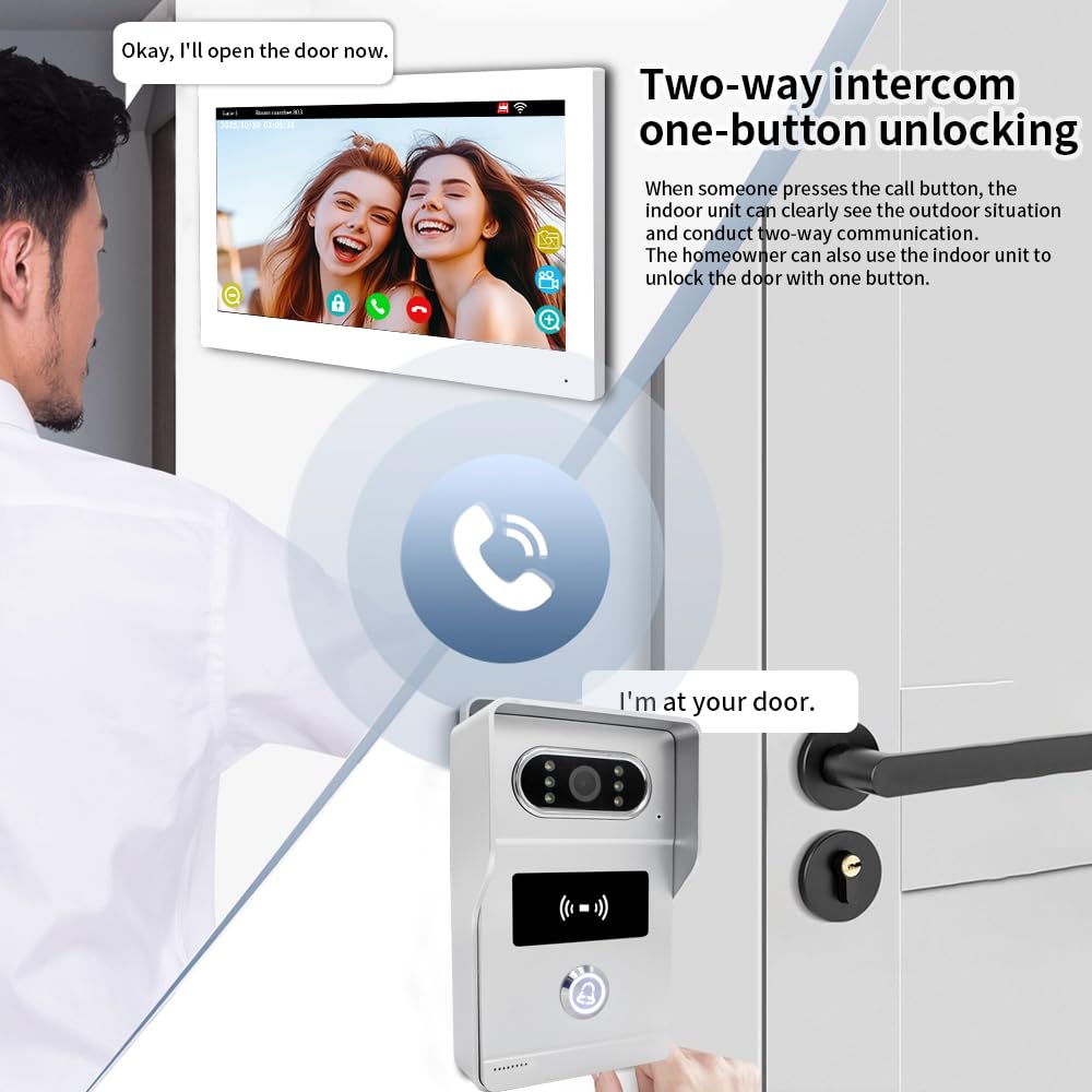 Wired IP Video Apartment Intercom System,1080P Camera and 7 inch Touch Monitor,Video Door Phone Kit Two-Way Audio Motion Detected with POE for Home,Tuya (1 Doorbell + 1 Monitor + 1 POE)