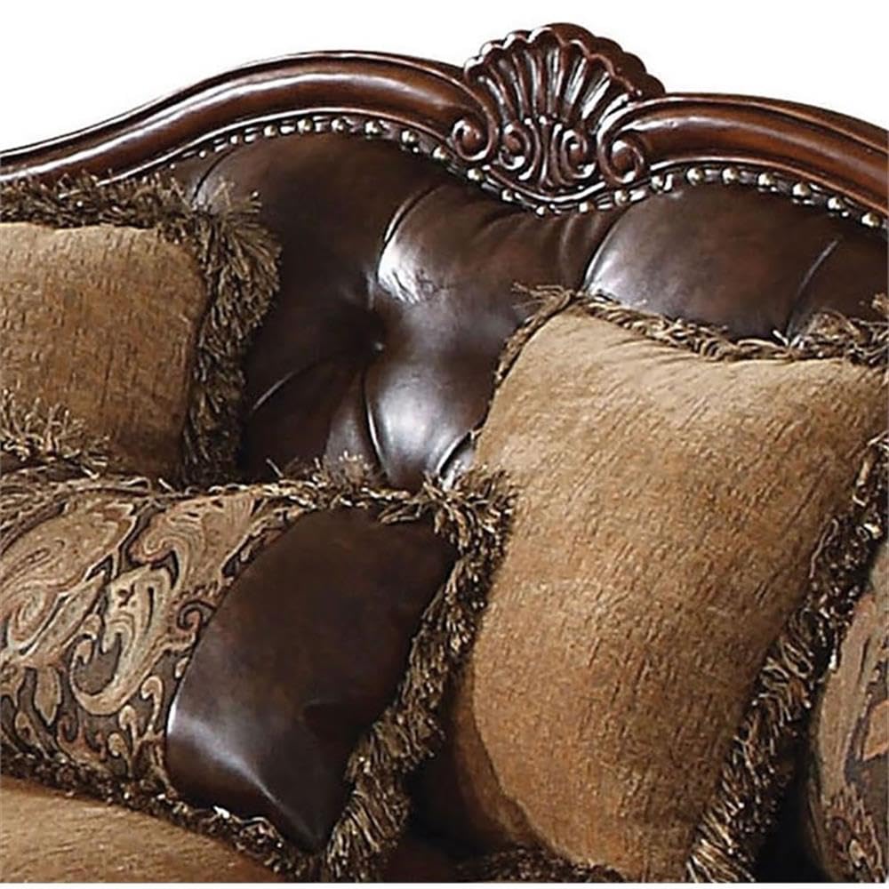 Acme Dreena Rolled Arm Upholstered Faux Leather Sofa with 5 Pillows in Brown