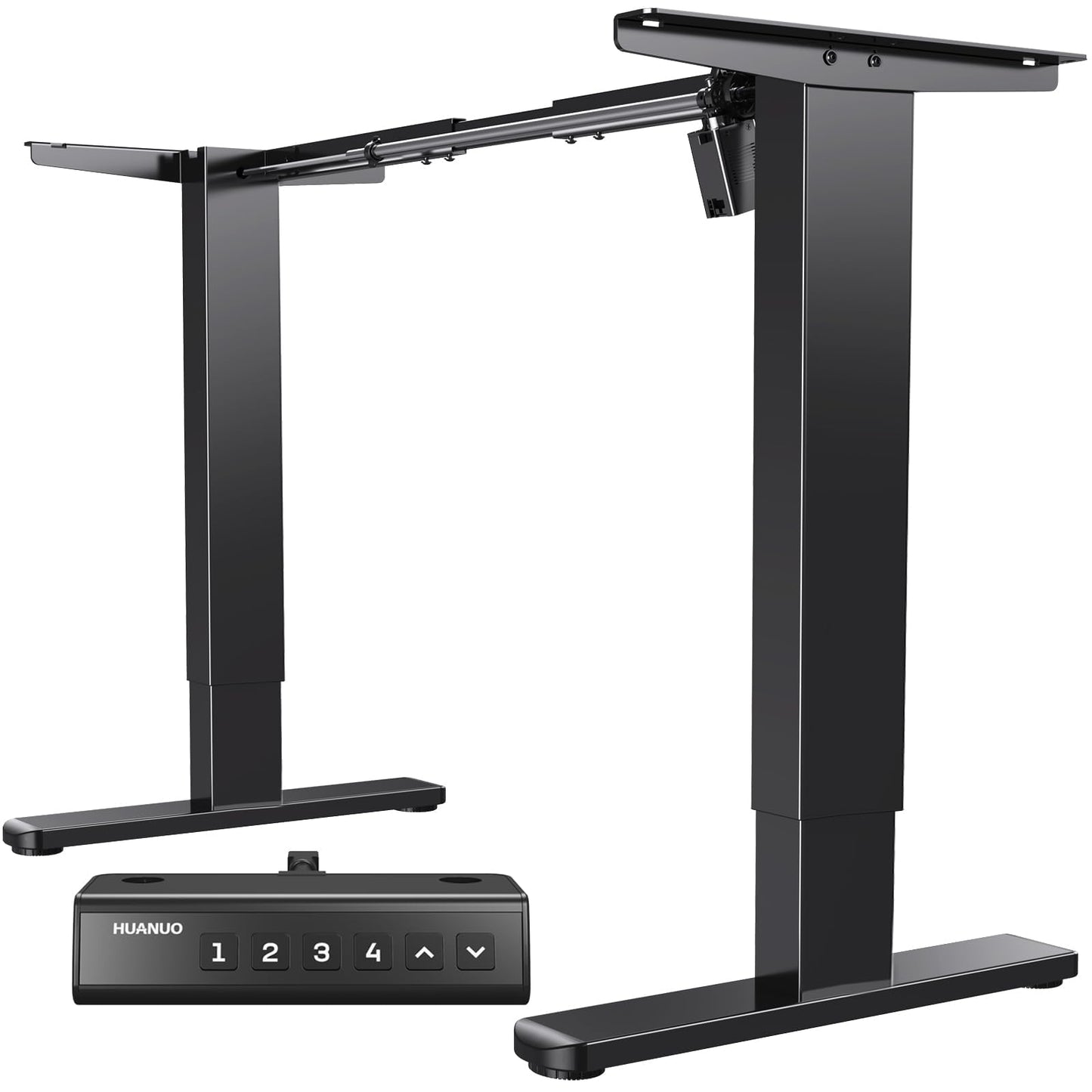 HUANUO Standing Desk Frame with 220lbs Powerful Brushless Motor, Thick T-Shaped Adjustable Desk Legs Made of Automotive-Grade Steel, for Max 75″ x 35″ Desktop, for Home Office, Black Frame Only