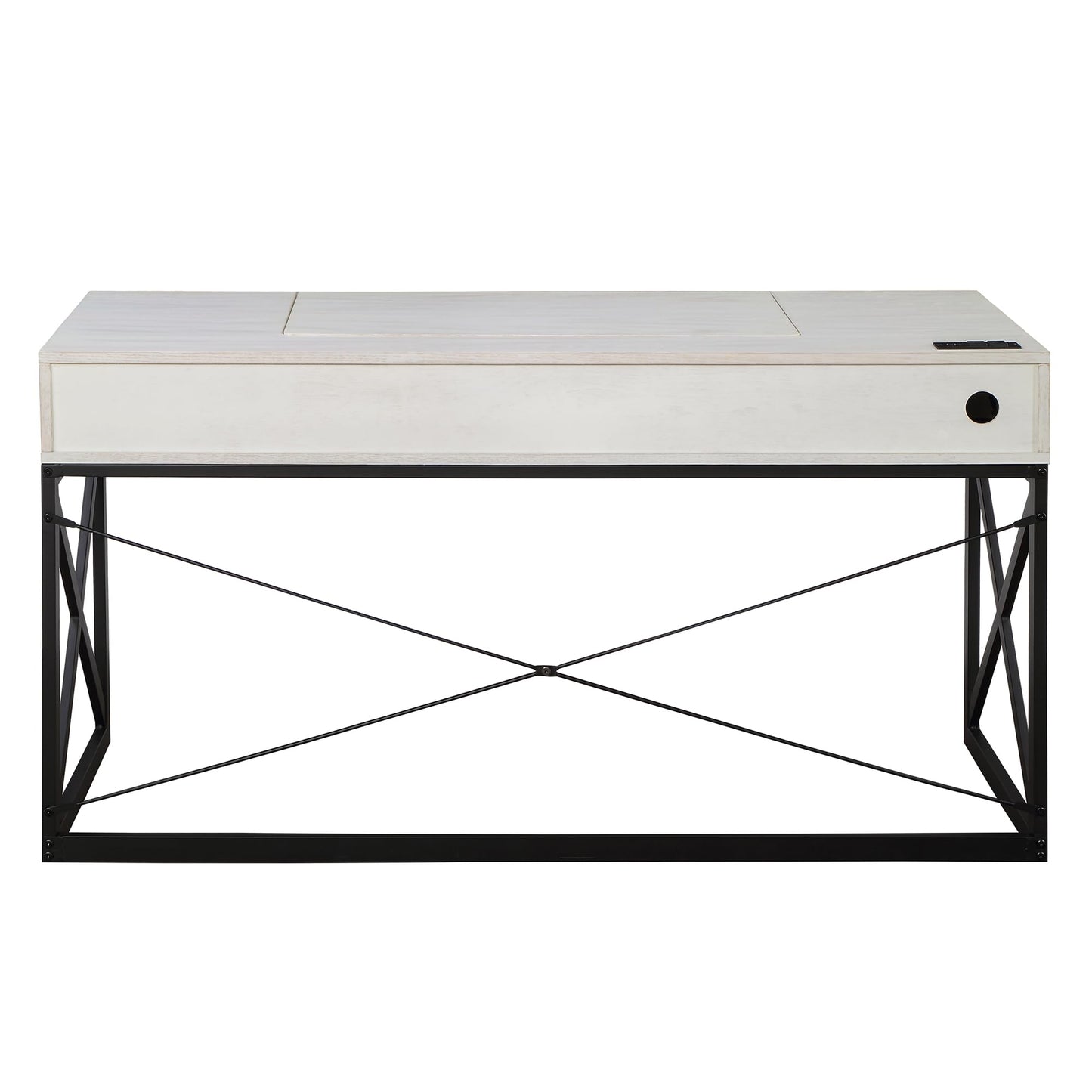 24/7 Shop at Home Ashiya Transitional 2 Drawers Metal Hidden Storage Desk with Lift-Top, USB Port, Power Outlet for Workstation, Home Office, Study Room, Antique White