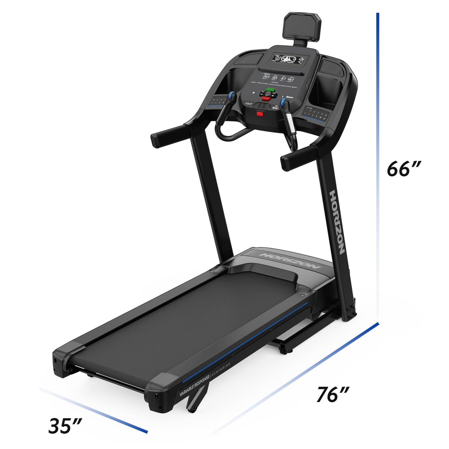 Horizon Fitness 7.0AT Treadmill, Black, Heavy Duty, LCD Display, Built-in Speakers, Heart Rate Monitor, USB Charging Port, Wheeled