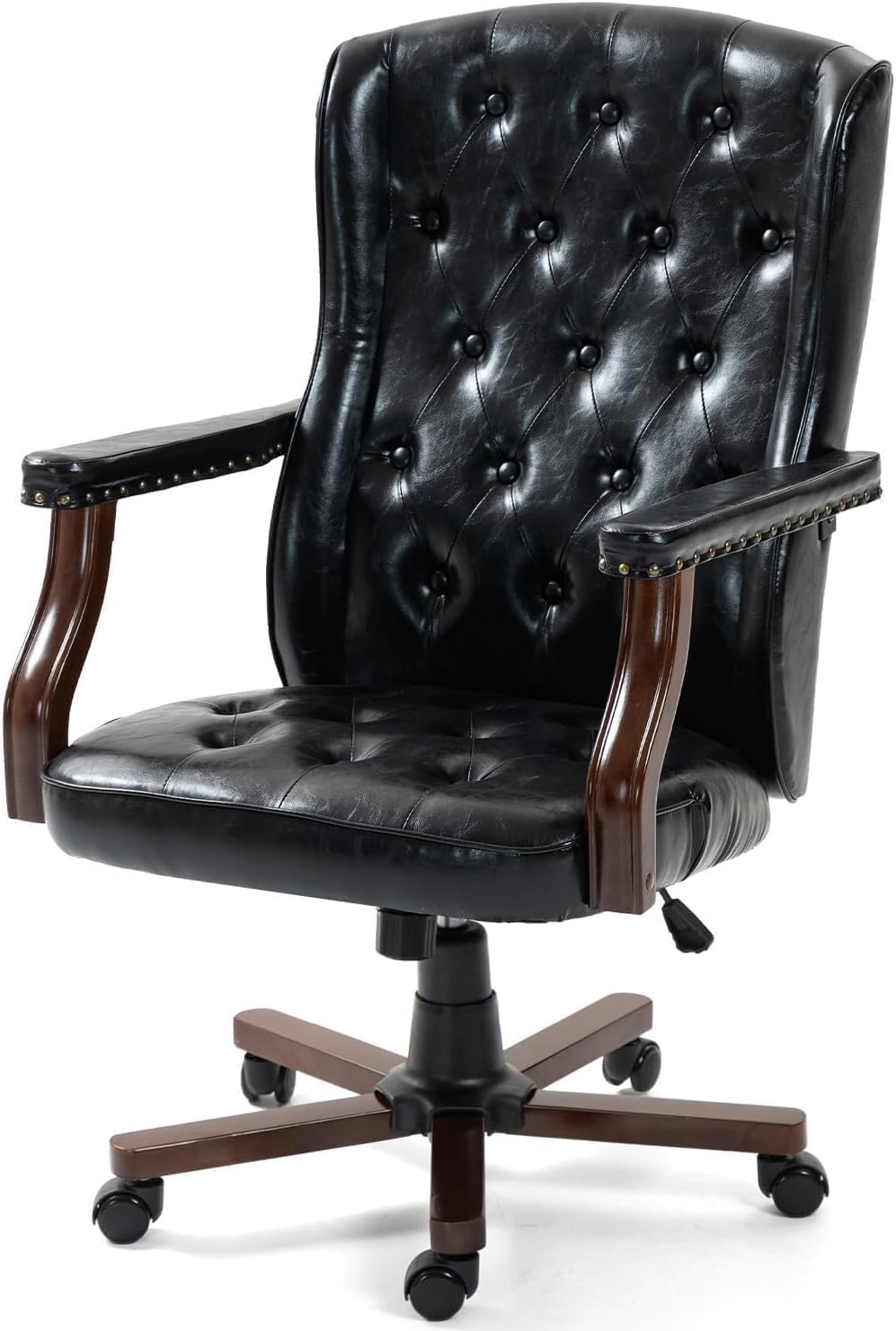 Executive Office Chair, Ergonomic Faux Leather Desk Chair with Wingback Design, Swivel Adjustable Home Office Chair for Computer Desk, Comfortable Task Chair for Home Office, Black