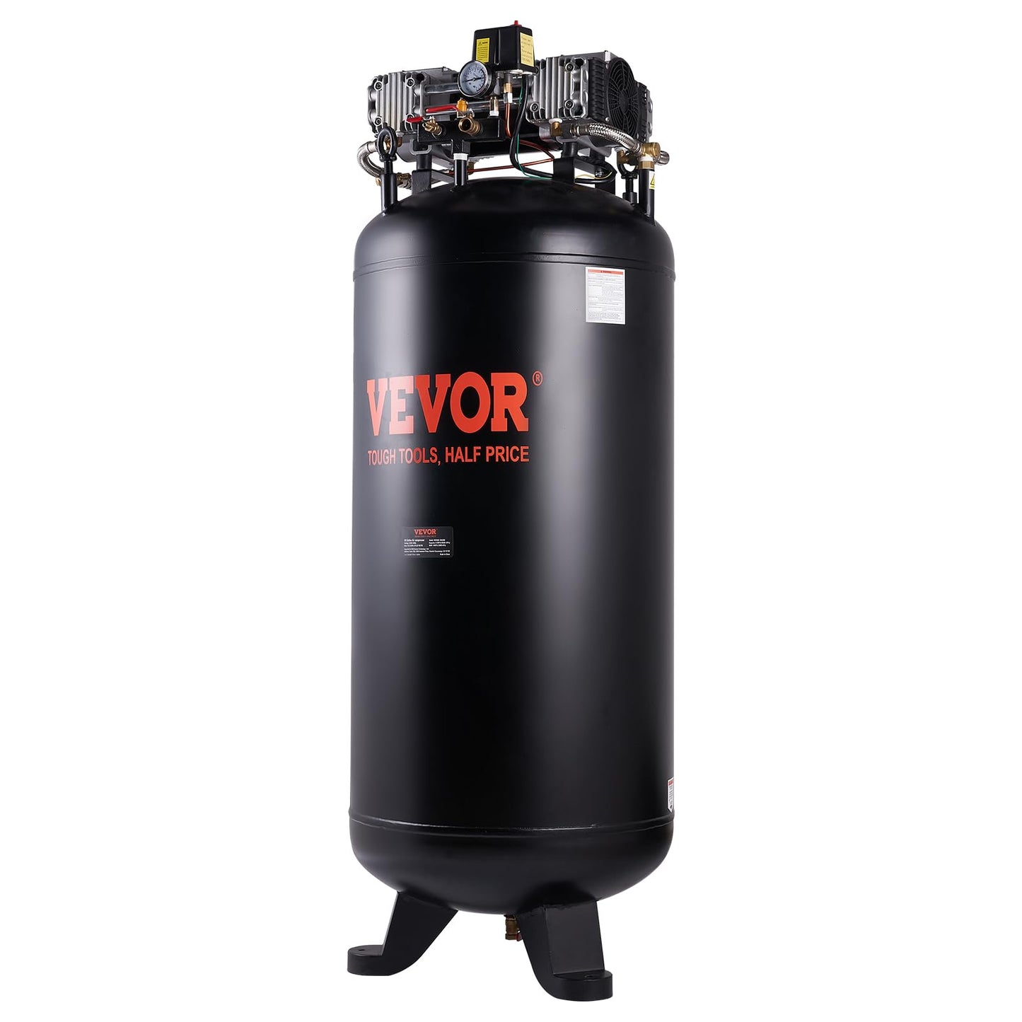 VEVOR 80 Gallons Air Compressor, 6.5HP 15.5SCFM@90 PSI Oil-Free Air Compressor Tank with 145PSI Max Pressure, 86dB Quiet Air Tank for Industrial Manufacturing, Air Brushing, Spraying (3-Phase Power)