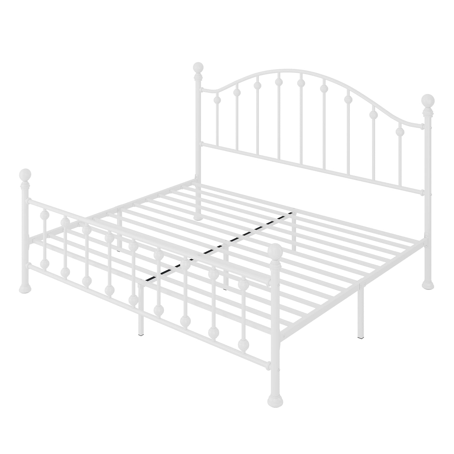SHA CERLIN King Metal Bed Frame, Victorian Style Platform Bed with Curved Headboard and Classic Footboard, No Box Spring Needed, White