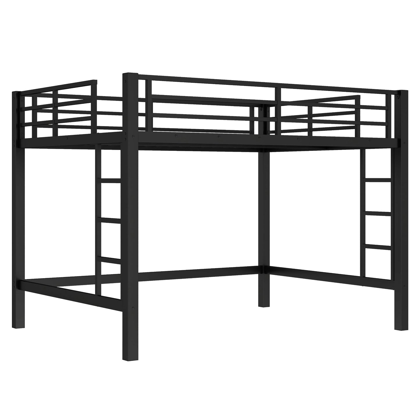 Bellemave Queen Size Loft Bed with 2 Ladder and Guardrails, Metal Loft Bed Frame, for Adults, Kids, Teens, Black