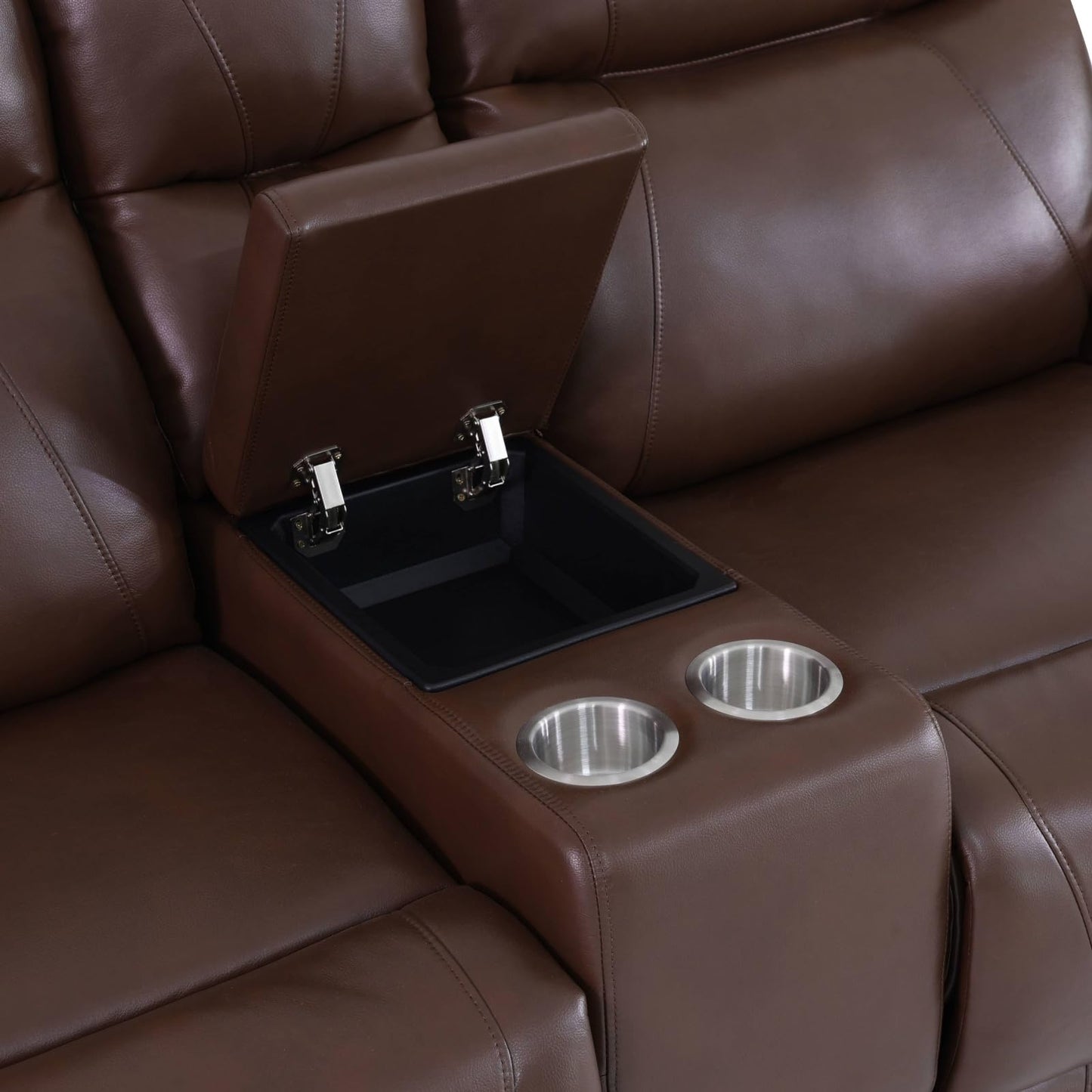 Trygoal Modern Power Recliner Sofa Set of 3, Air Leather Living Room Set with Wireless Charger, Home Theater Seating with Hidden Storage & Cup Holders, Retro Vintage Furniture, Reddish Brown