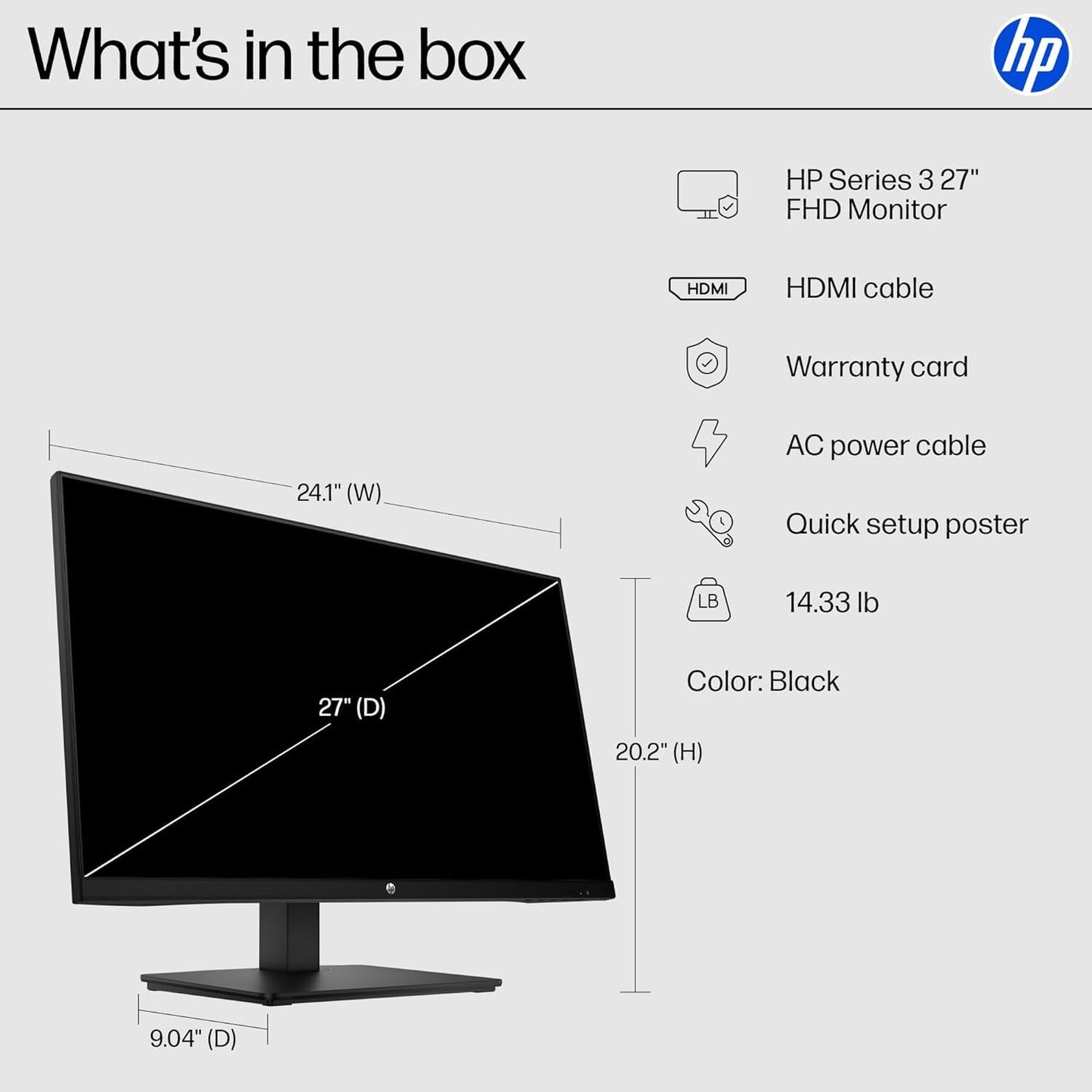 HP 27-inch FHD IPS Monitor | 100Hz, Borderless Design, Eyesafe Certification, Tilt-Adjustable Stand, HDMI & DisplayPort, Built-in Dual Speakers, w/HDMI (27-Inch)