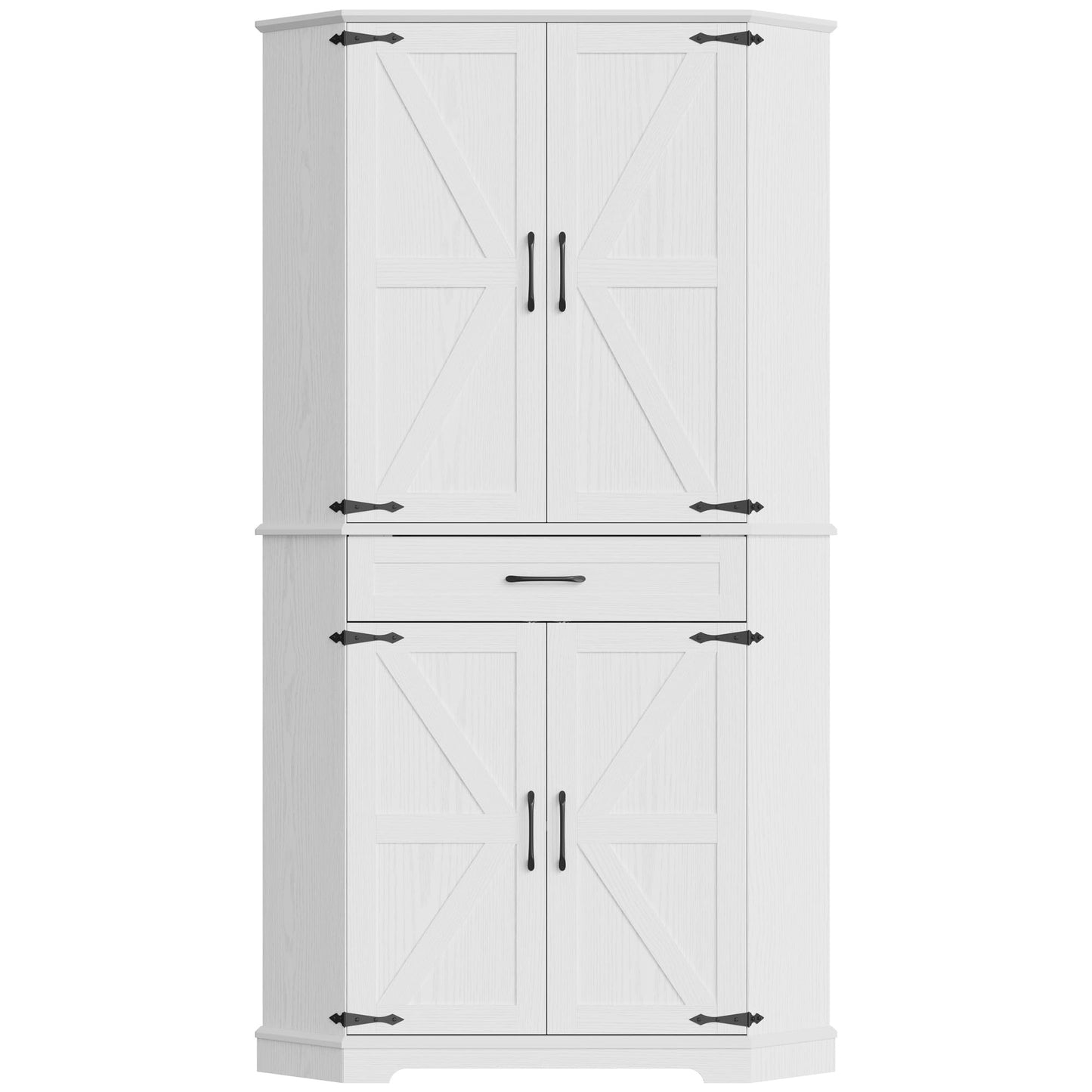 IRONCK 72" Corner Cabinet, Kitchen Pantry Storage Cabinet with Drawer, Spacious Farmhouse Pantry with 3 Adjustable Shelves, 2 Doors Storage, for Kitchen, White