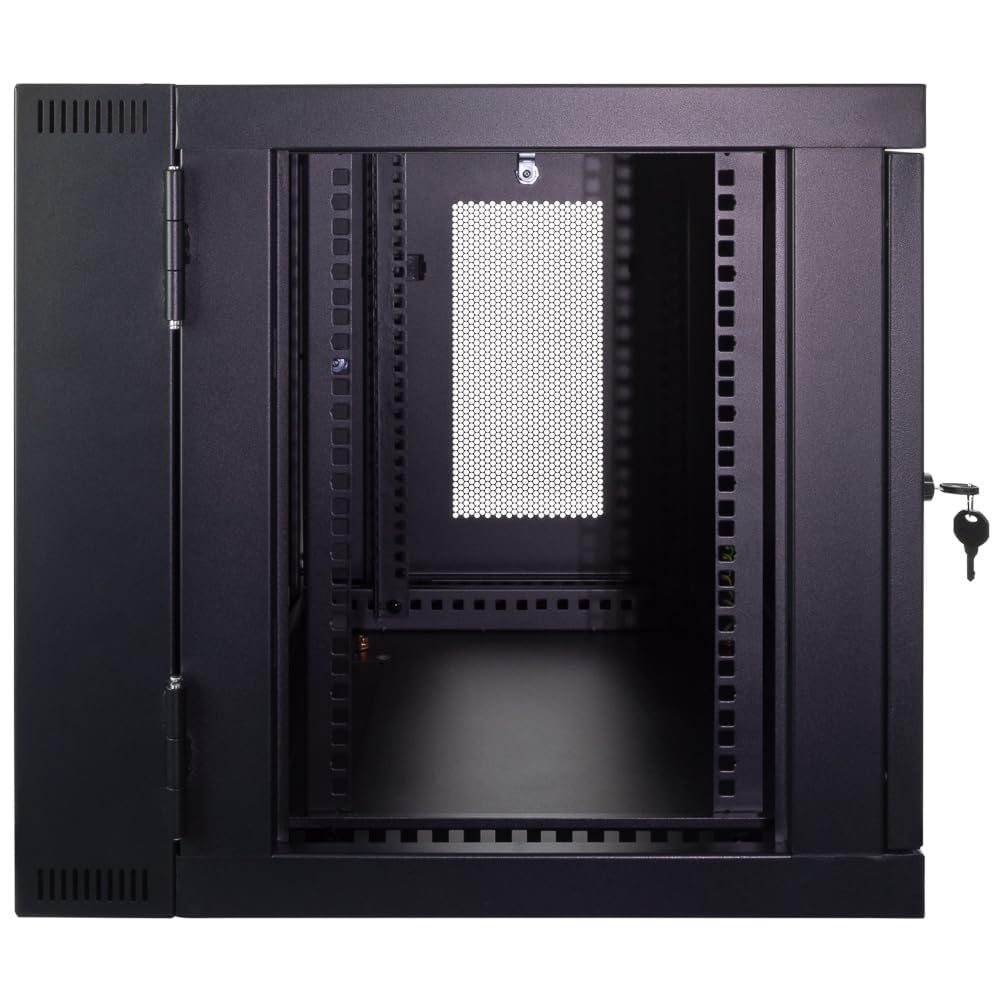 NavePoint 9U Server Cabinet with Hinged Back - 17.7” Deep, Server Rack Enclosure with Locking Perforated Door, Wall Mount Rack with Removable Side Panels, Network Cabinet, Pre-Assembled