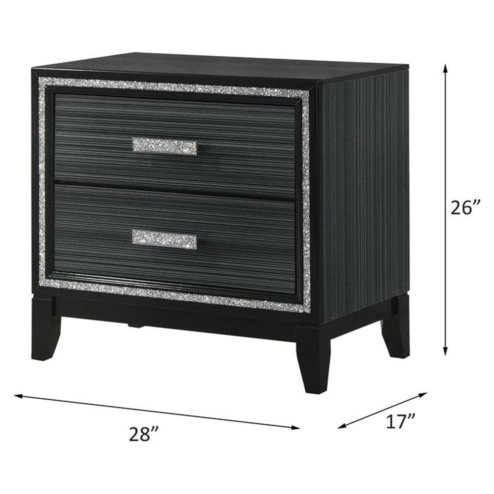 Acme Haiden Wooden 2-Drawer Nightstand with Silver Trim in Weathered Black