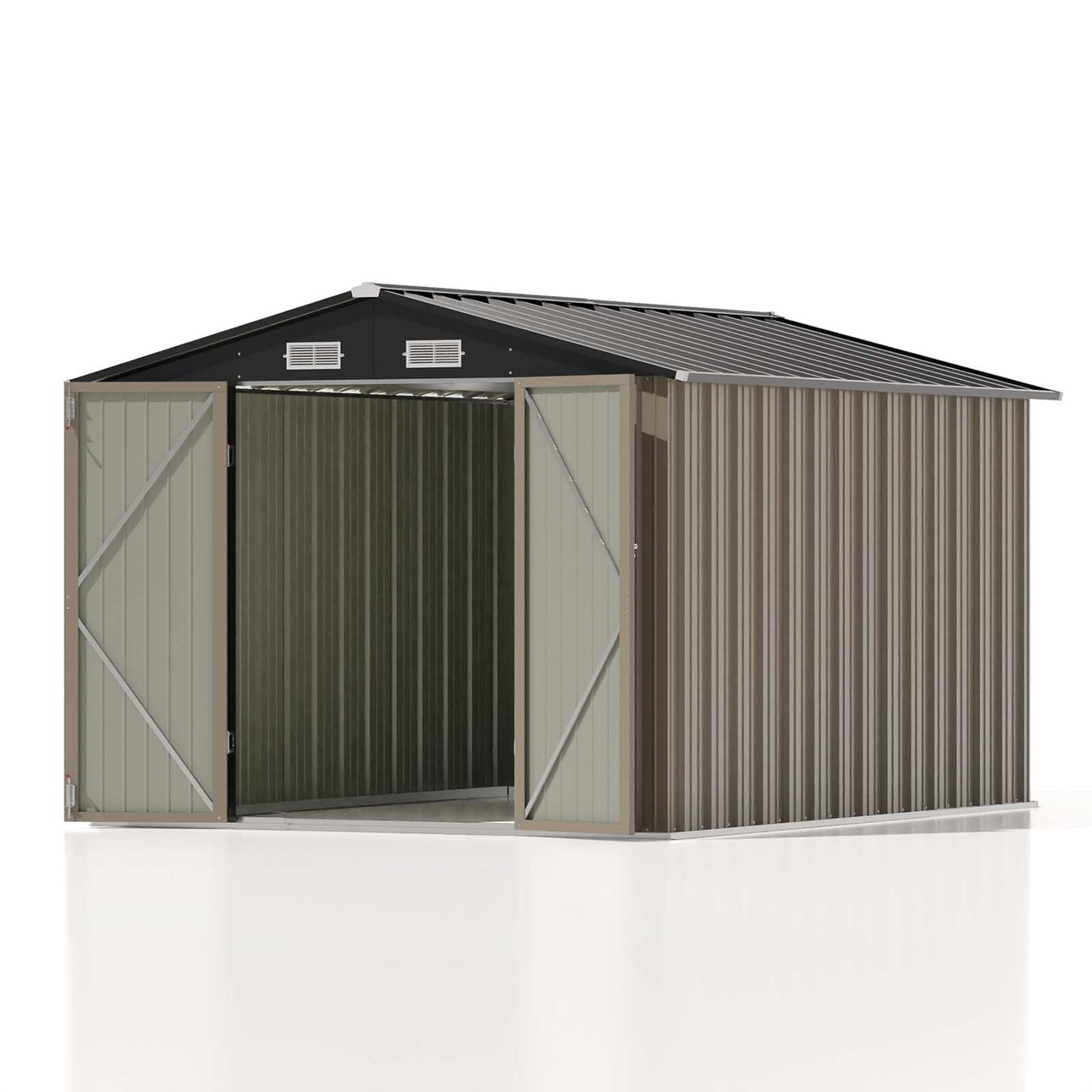 Patiowell 8x10 FT Outdoor Storage Shed, Large Garden Tool Metal Shed with Sloping Roof and Double Lockable Door, Outdoor Shed for Backyard Garden Patio Lawn, Brown