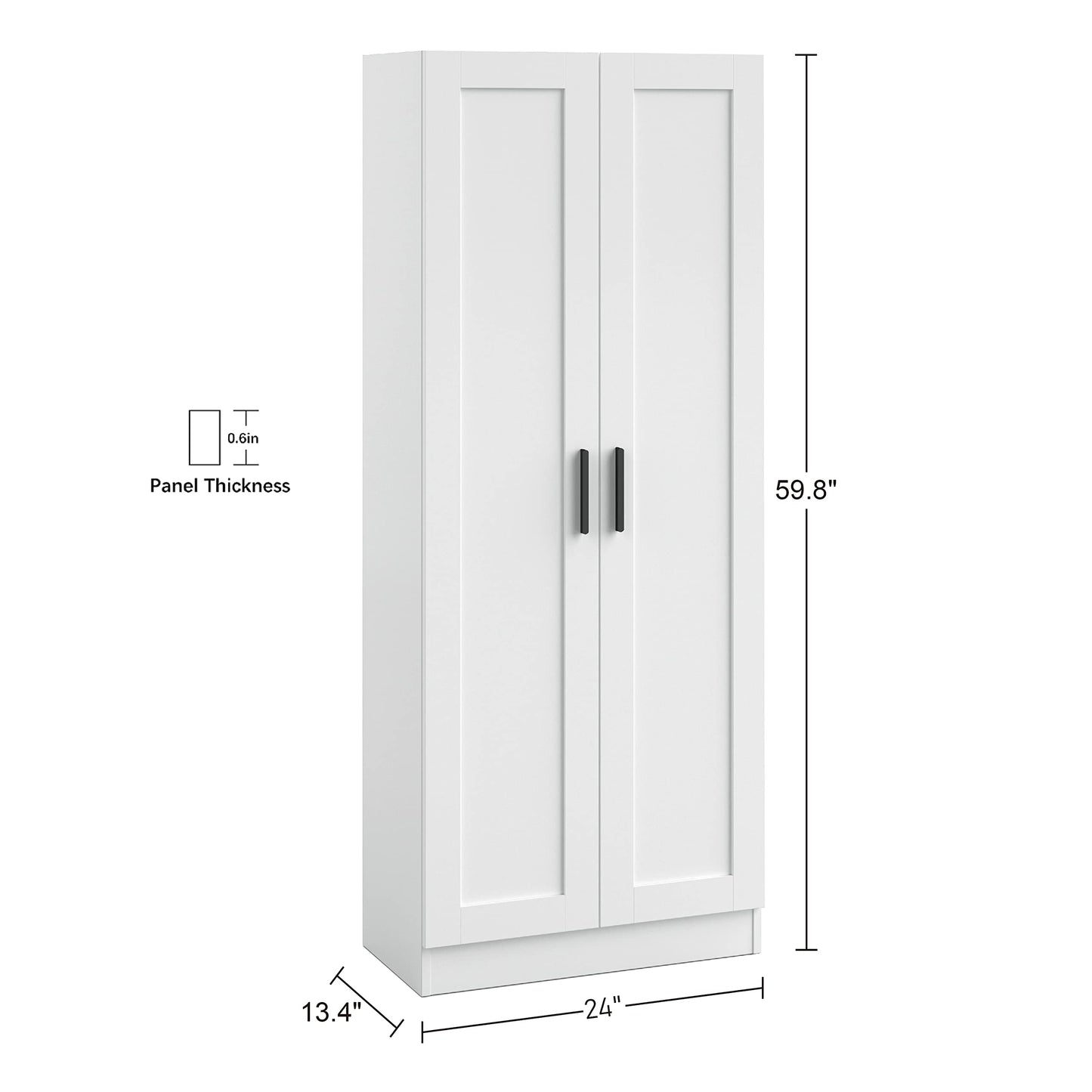 Panana Wooden Storage Cabinet, Narrow Pantry Cabinets Free Standing Tall Storage Cabinet with 2 Doors and Shelves (White)