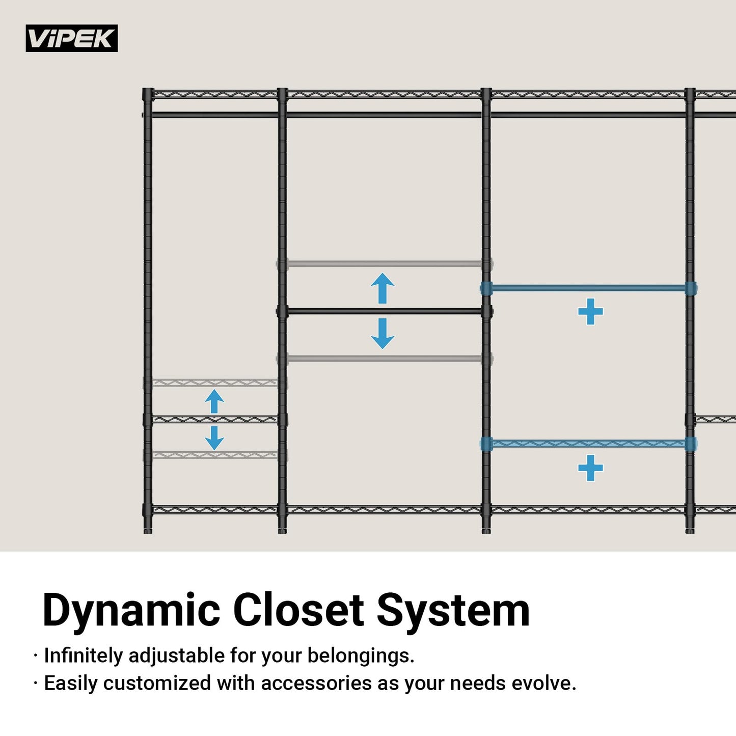 VIPEK X30 Expandable Clothes Rack Adjustable from 5' to 6'11", 950lbs Capacity Heavy Duty Portable Closet Wardrobe with 4 Hanger Rods & 7 Wire Shelves, Metal Closet System for Reach-in Closet, Black