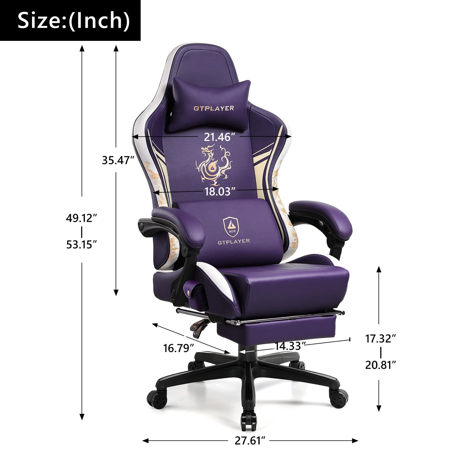 GTPLAYER Gaming Chair with Bluetooth Speakers and Footrest, Dragon Series Video Game Chair, Heavy Duty Ergonomic Chair Esports Gaming Chair, Computer Office Desk Chair (Purple)