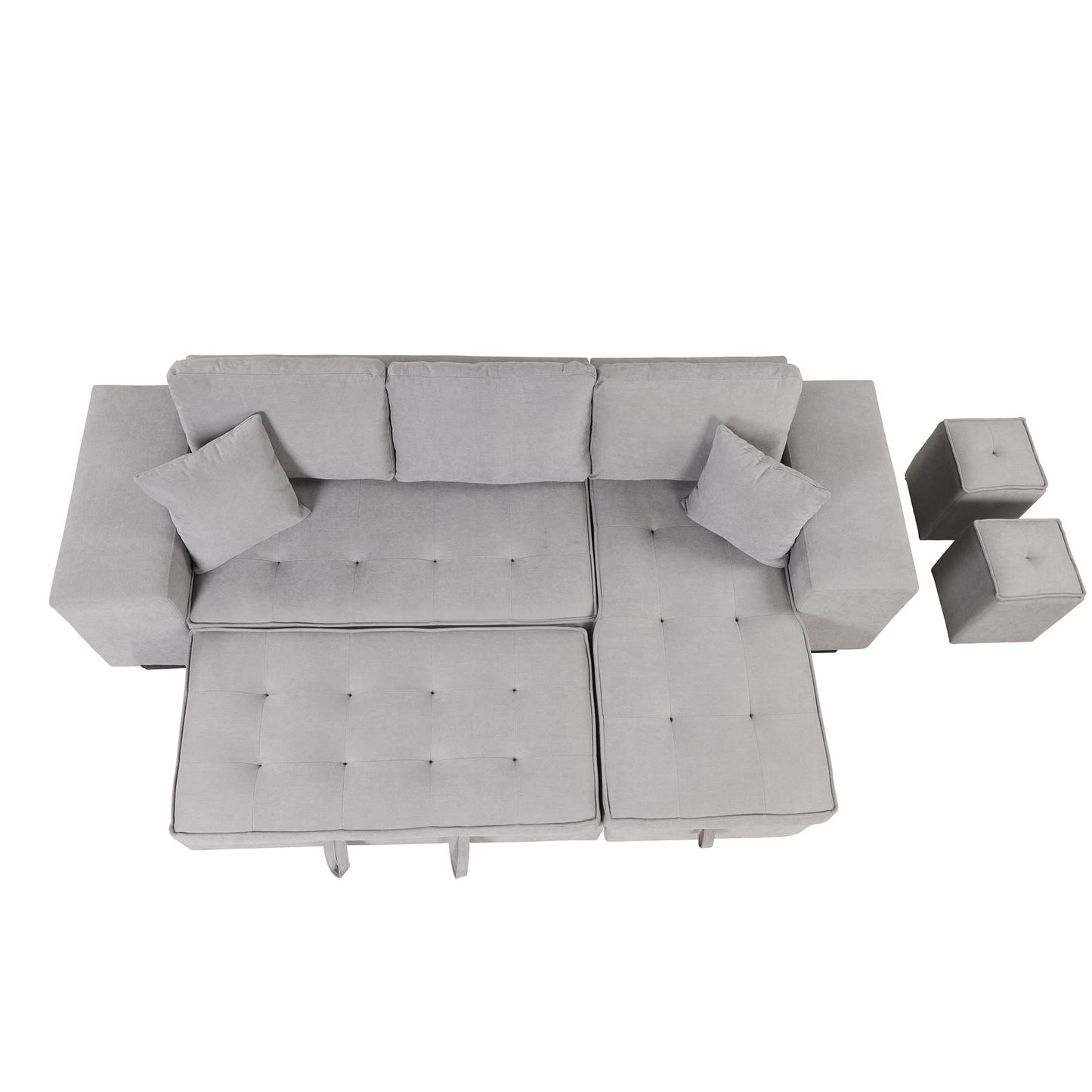 Merax Sleeper Sofa Bed with Reversible Storage Chaise Lounge and 2 Storage Ottoman, L-Shape Couch for Living Room