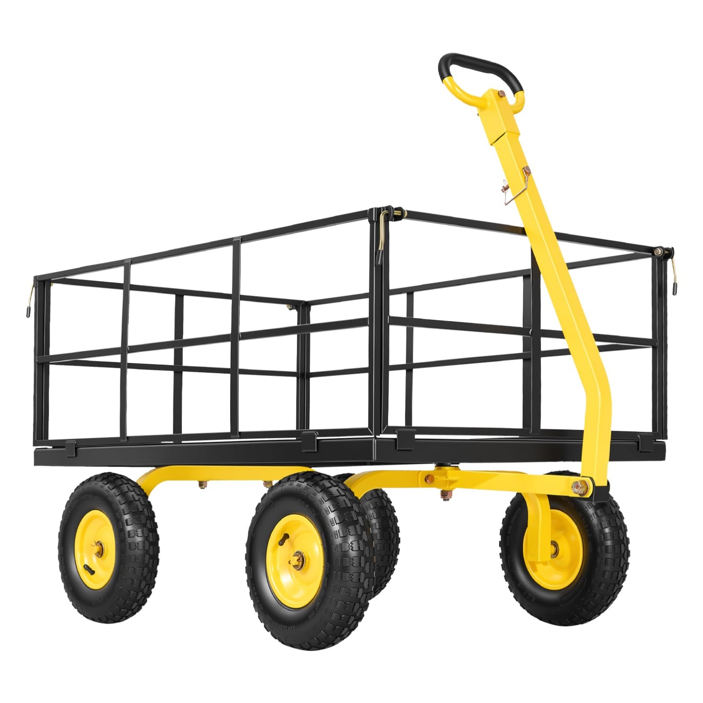 VEVOR Steel Garden Cart, 1400 lbs Heavy Duty Pullable Garden Wagon Yard Cart, 2 in 1 Outdoor Metal Utility Wagon Yard Trailer with 13" All Terrain Tires, Mesh Detachable Sides and 180° Rotating Handle