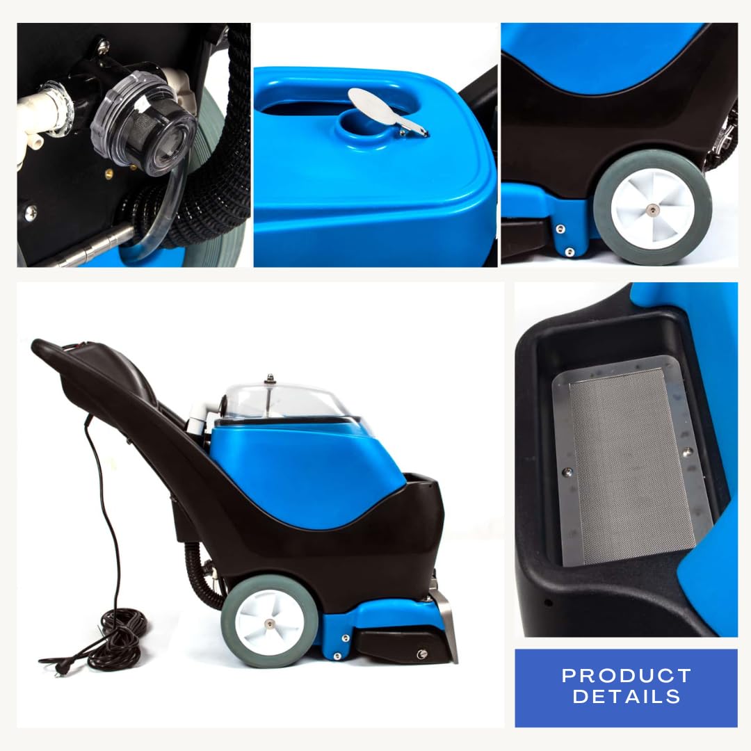 Commercial Walk-Behind Carpet Extractor Machine, 160 PSI Cold Water Carpet Cleaner, 21 KPA Suction, 13.8" Brush Width, 18.5" Squeegee Width, 10.5-Gal Solution Tank, 8-Gal Recovery Tank