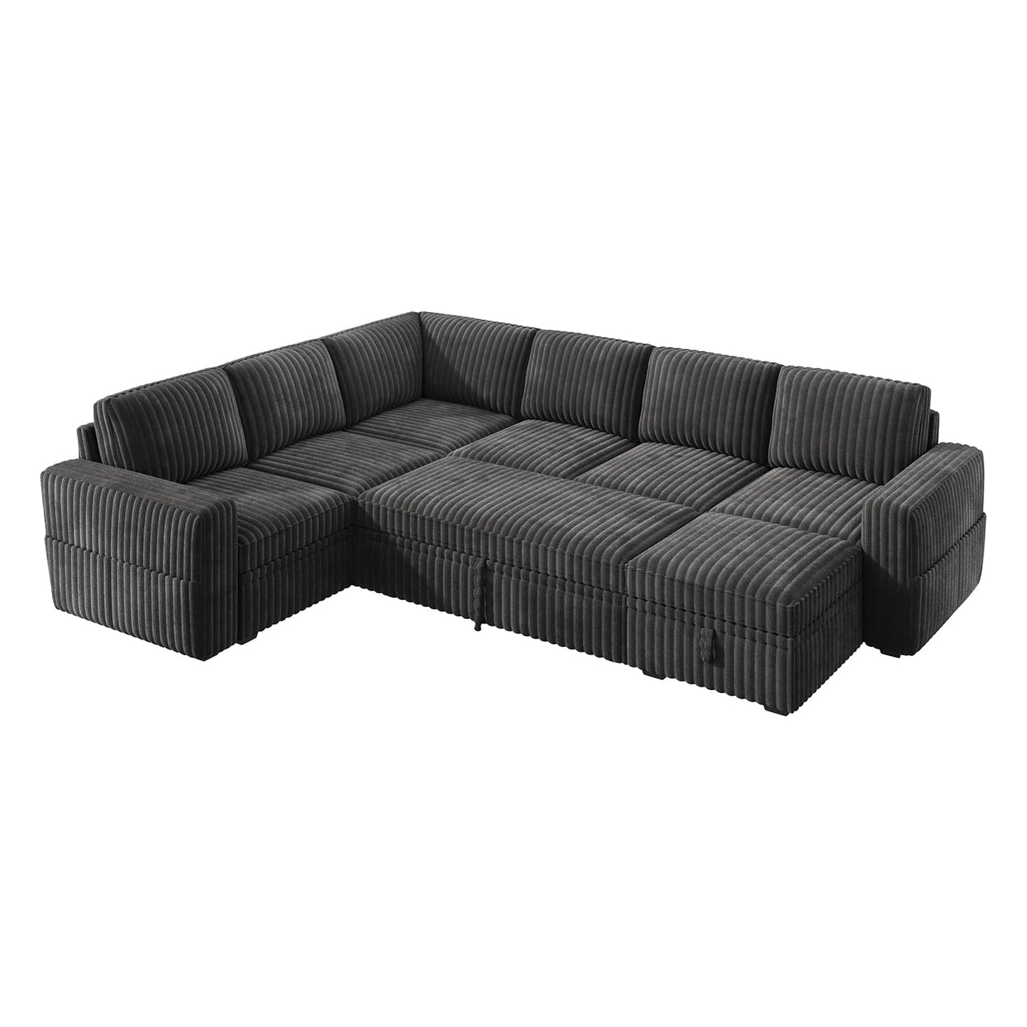 HONBAY Modular Sectional Sleeper Sofa with Pull Out Bed,Corduroy U Shaped Couch with Storage, Sectional Couches for Living Room,Dark Grey