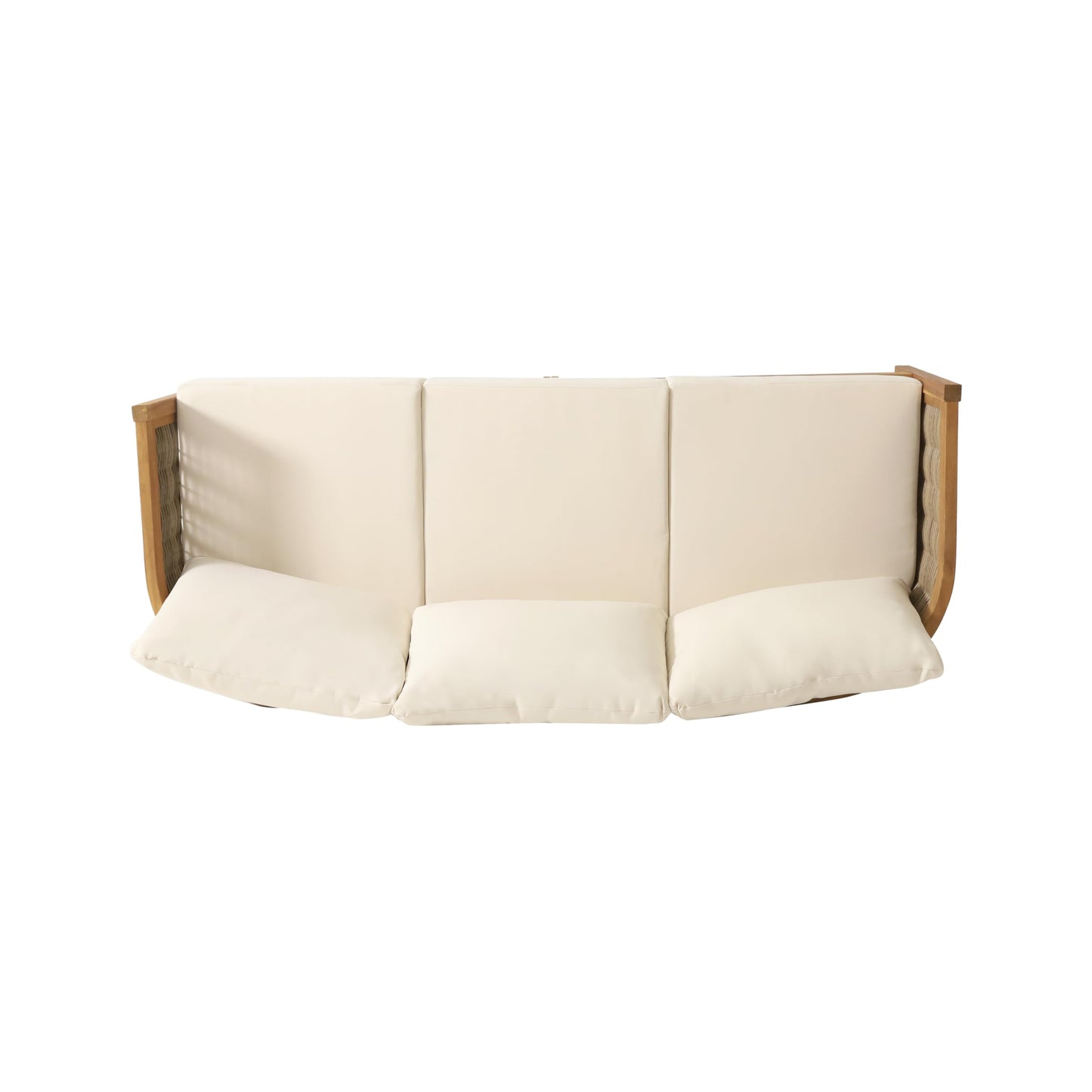 Merax 76.5" Outdoor Acacia Wood Wicker 3 Seater Sofa, Patio Furniture Couch for Backyard